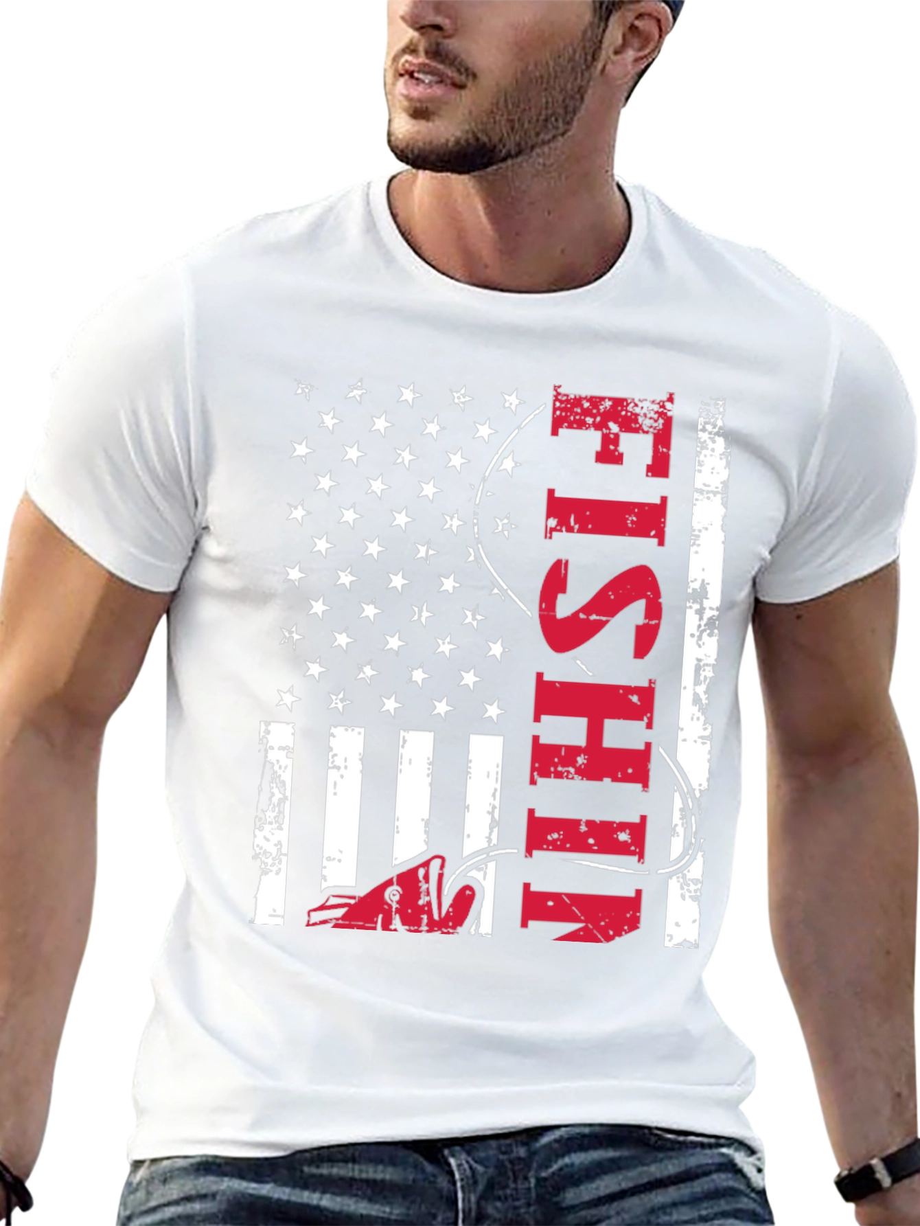 Fishing USA Flag Graphic Tee - Patriotic Angler Shirt