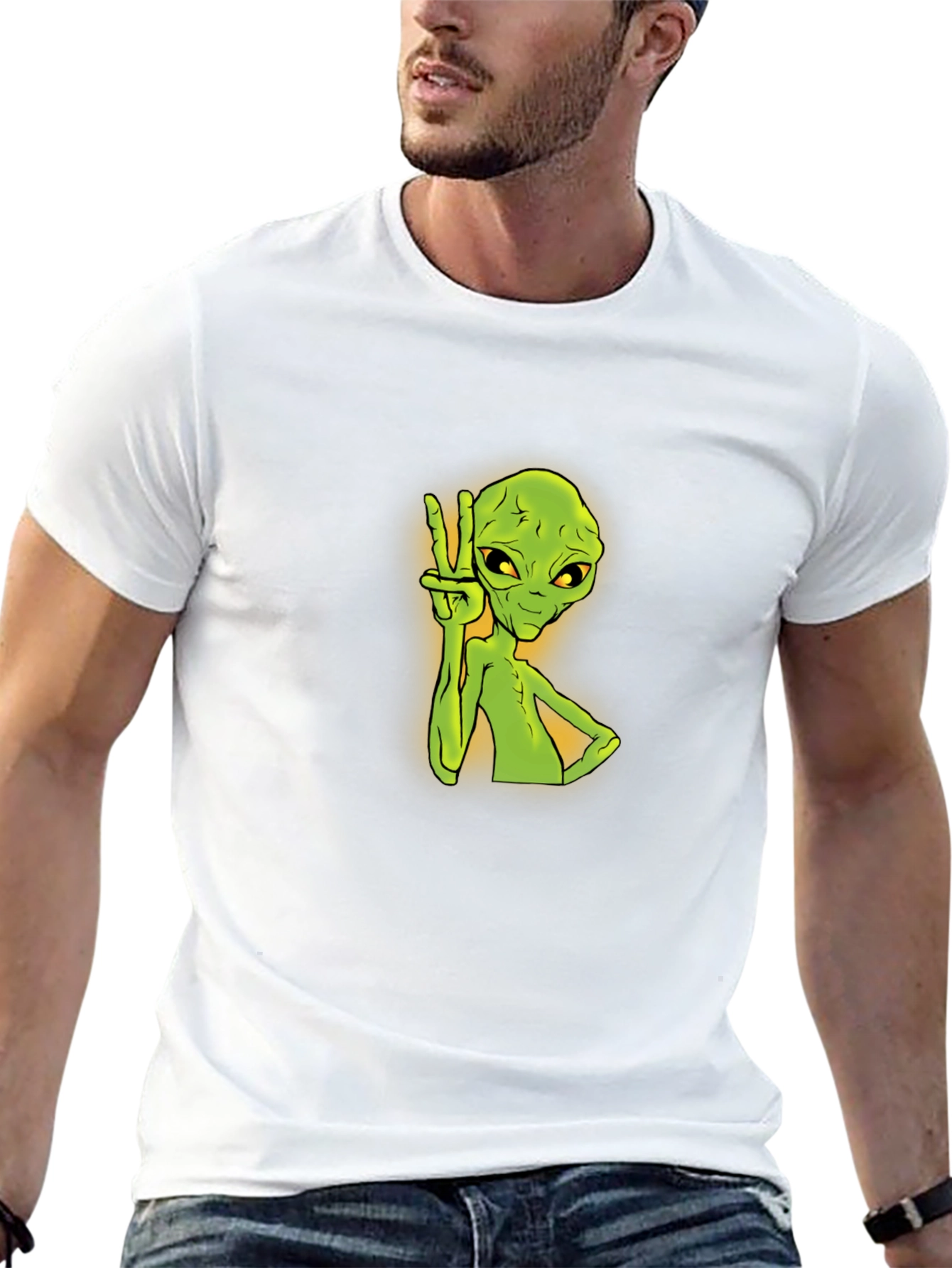 Alien Peace Sign Graphic Tee - Trendy Black T-Shirt