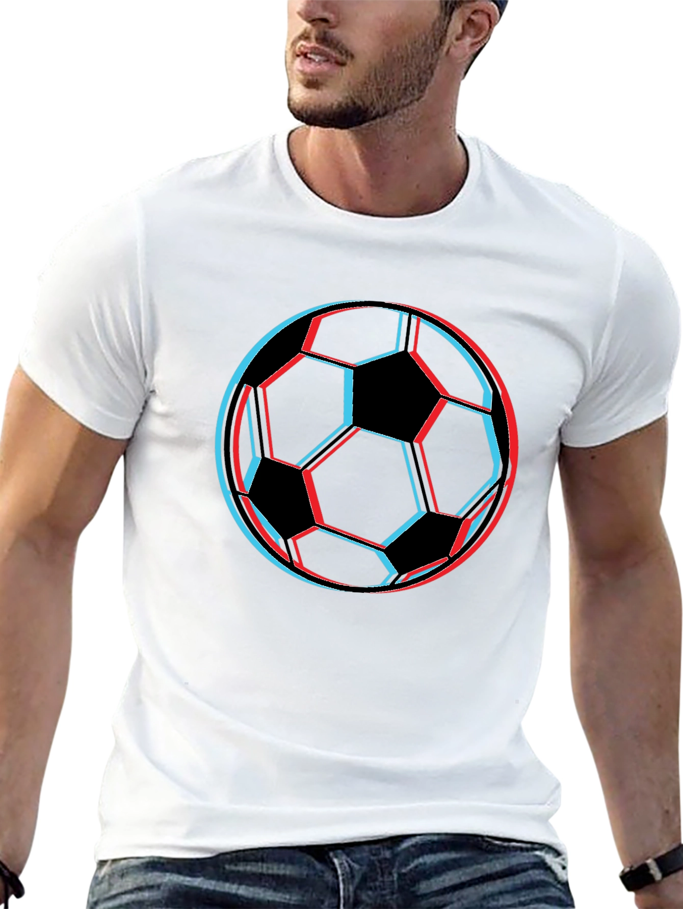 3D Soccer Ball Graphic Tee - Black Cotton T-Shirt