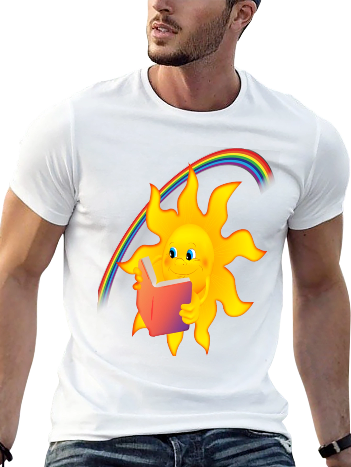 Sun Reading Book Rainbow Graphic T-Shirt