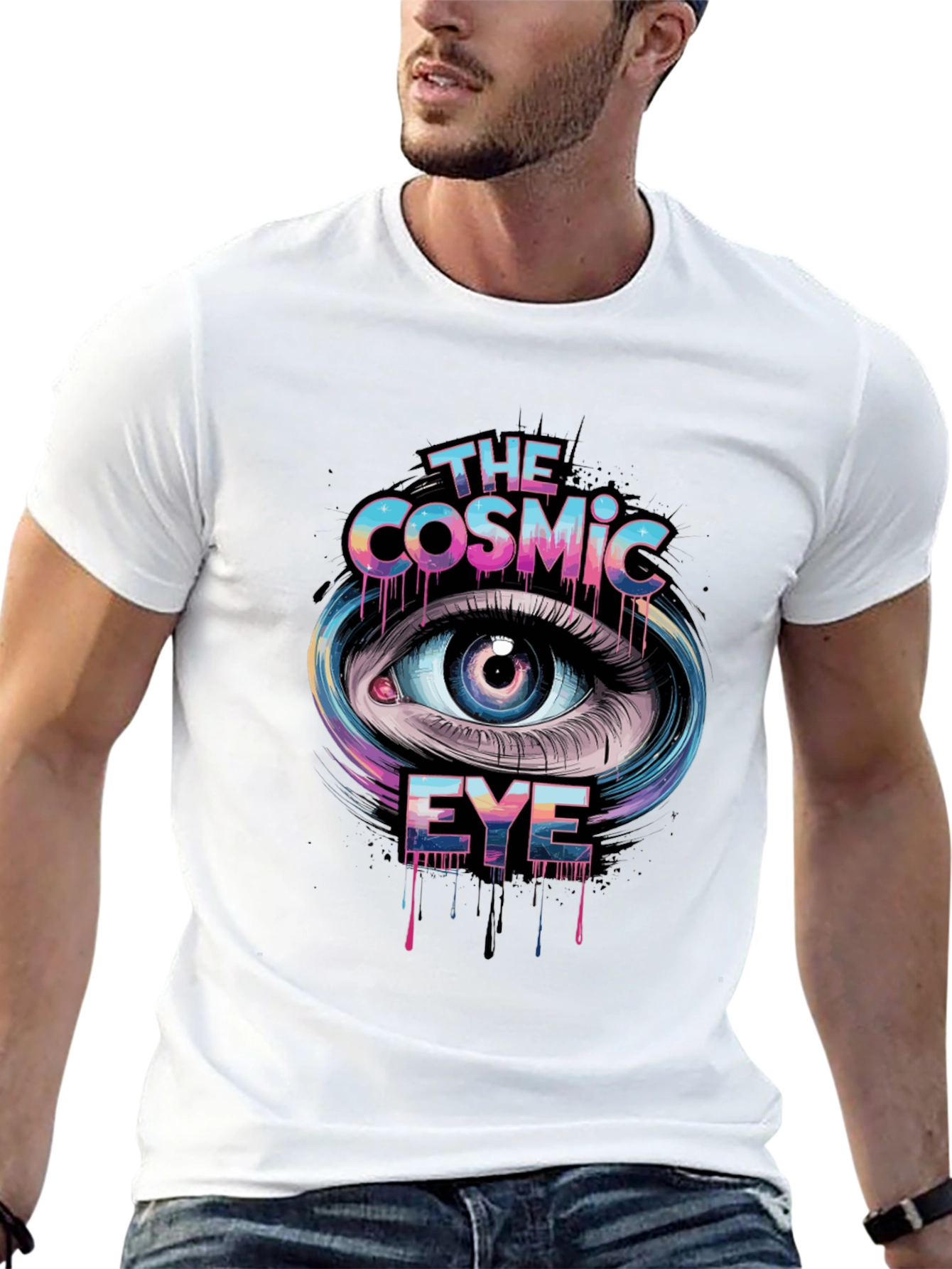 Cosmic Eye Graphic Print T-Shirt - Trendy Casual Tee