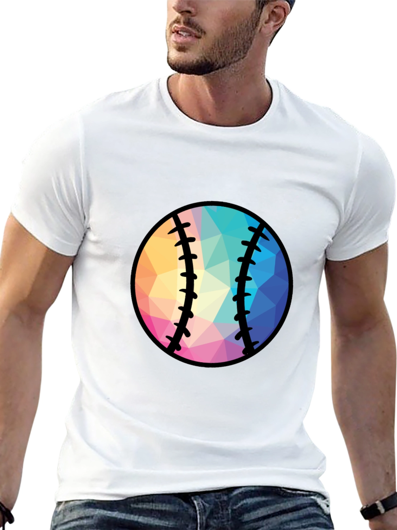 Geometric Baseball Graphic Tee - Black