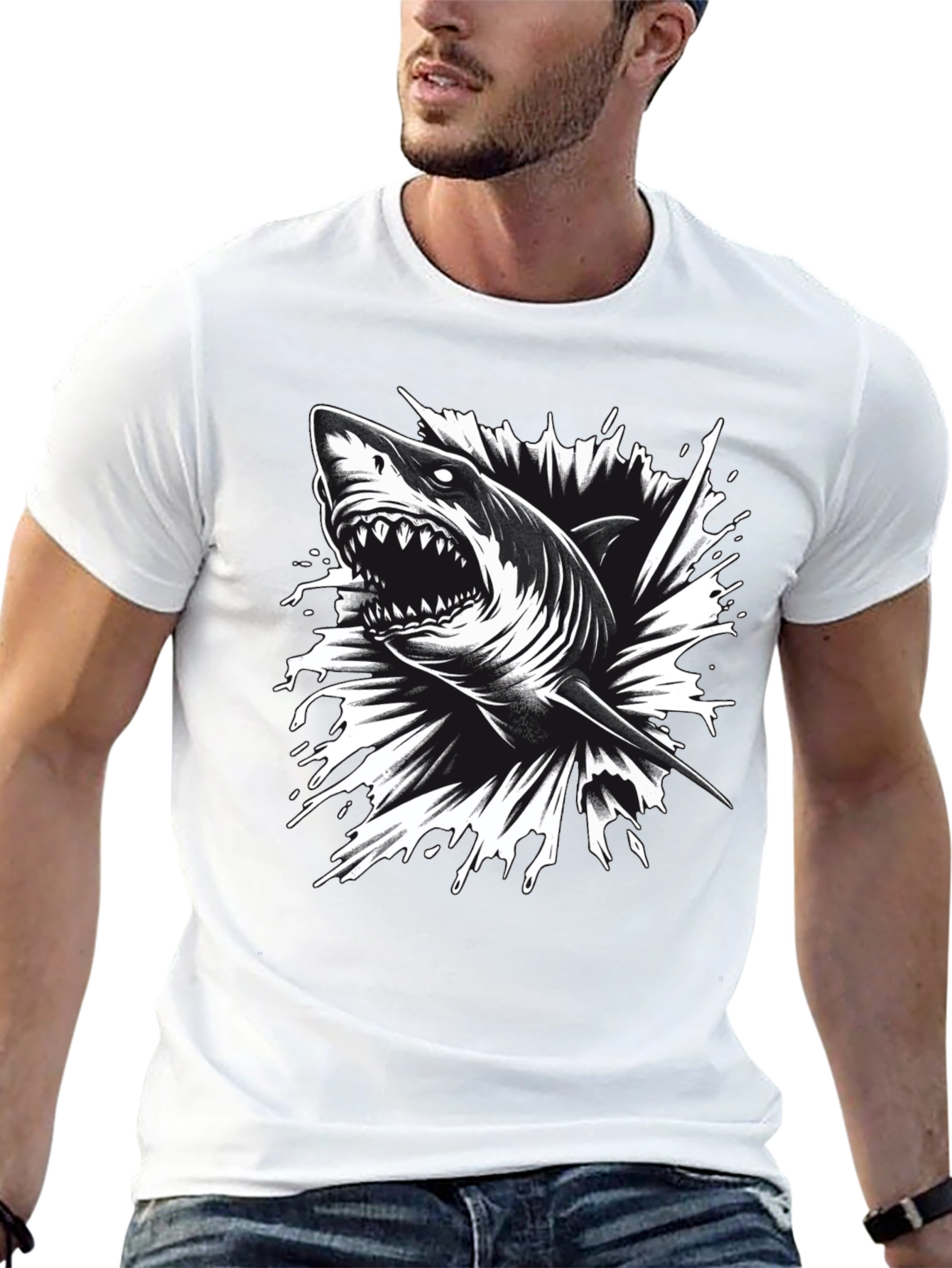 Mens Black Shark Graphic Tee - Bold & Edgy!