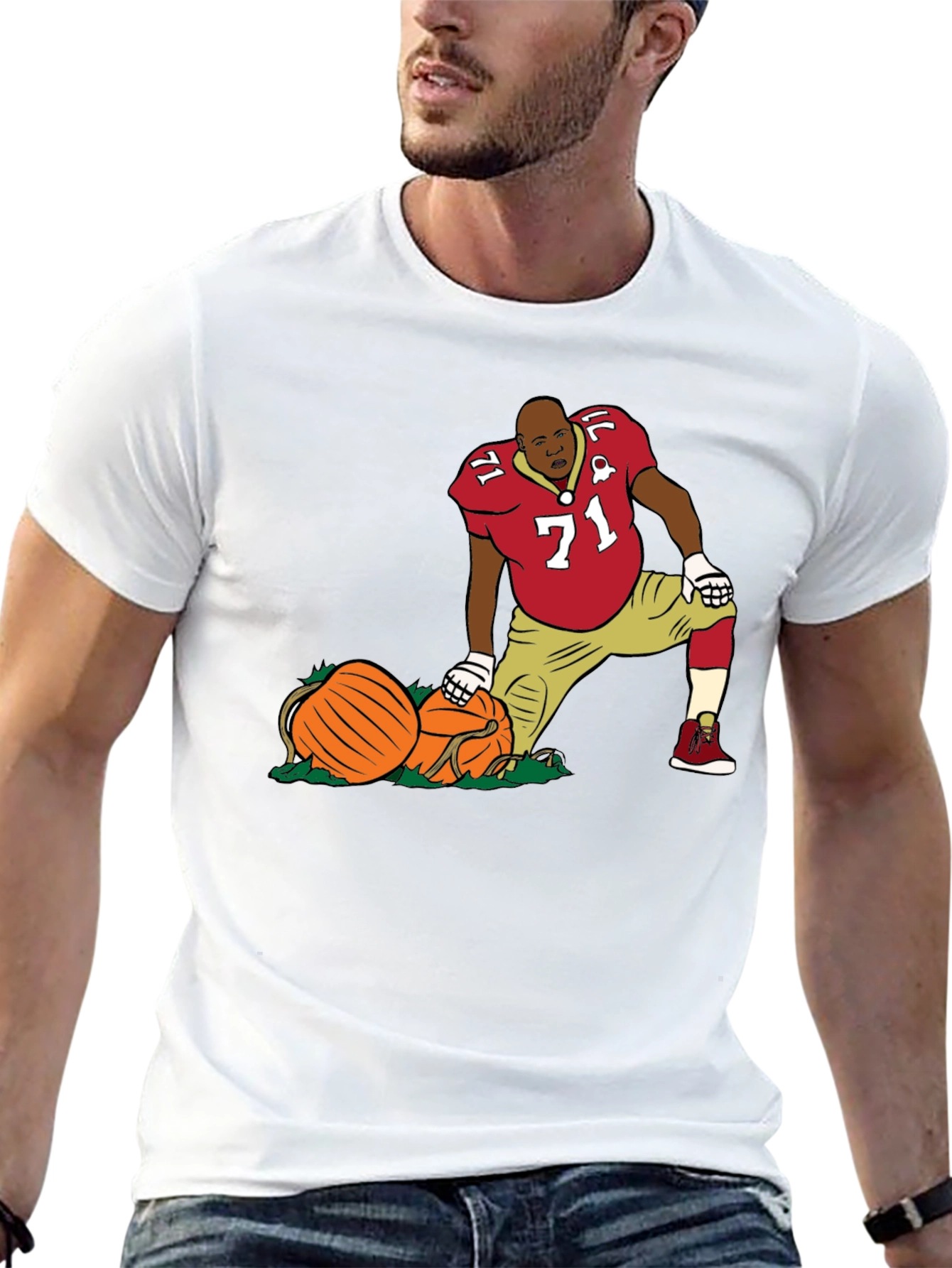 Football Player with Pumpkins T-Shirt