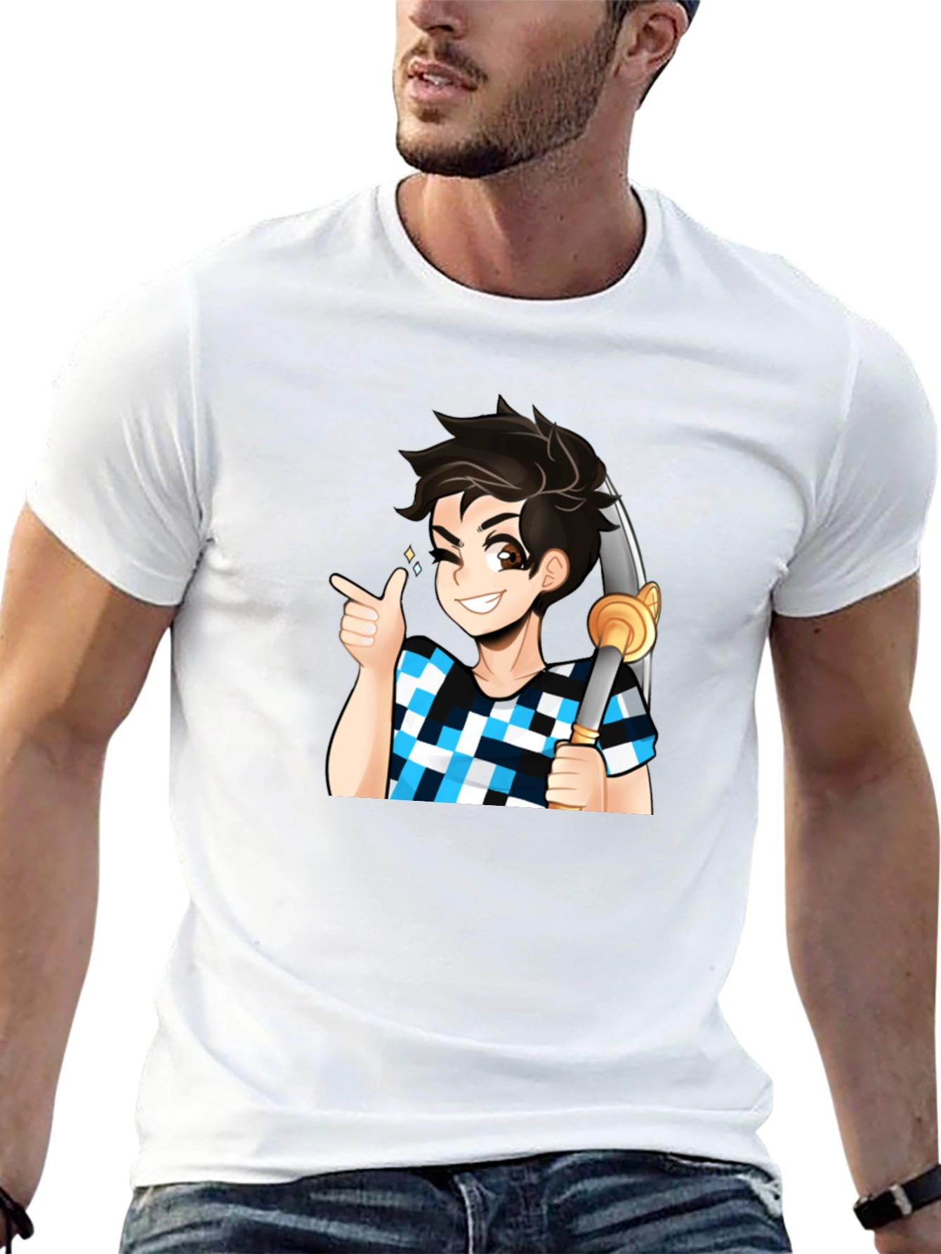 Anime Boy Sword Black Tee