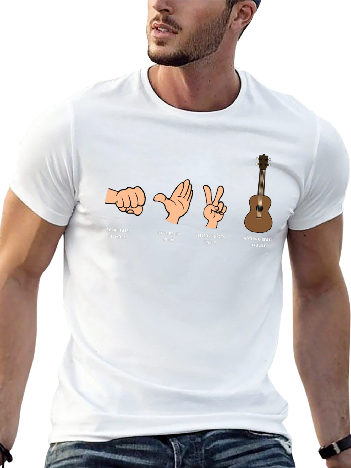 Rock Paper Scissors Ukulele Graphic T-Shirt
