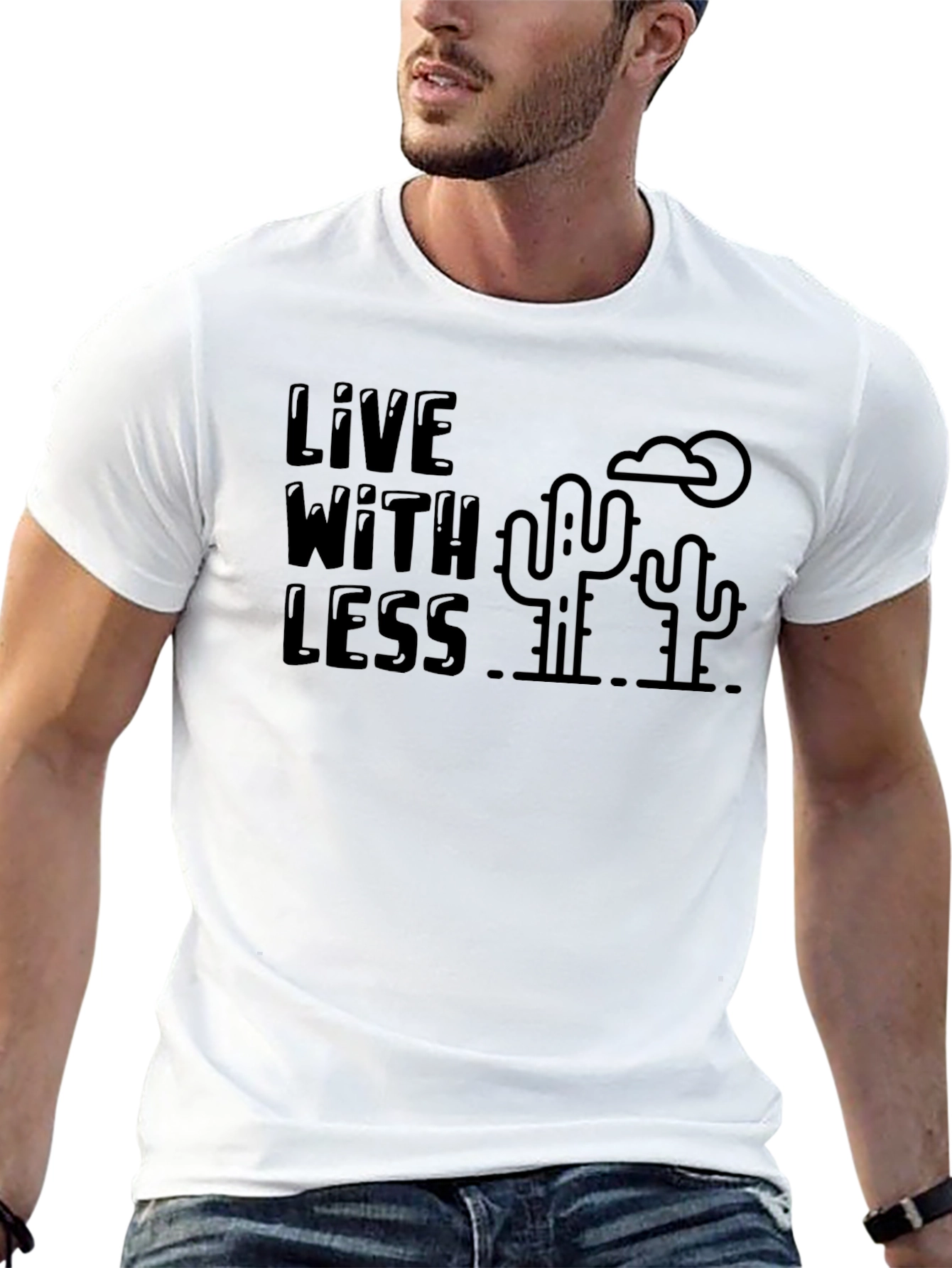 Live With Less Graphic T-Shirt - Desert Cactus Design