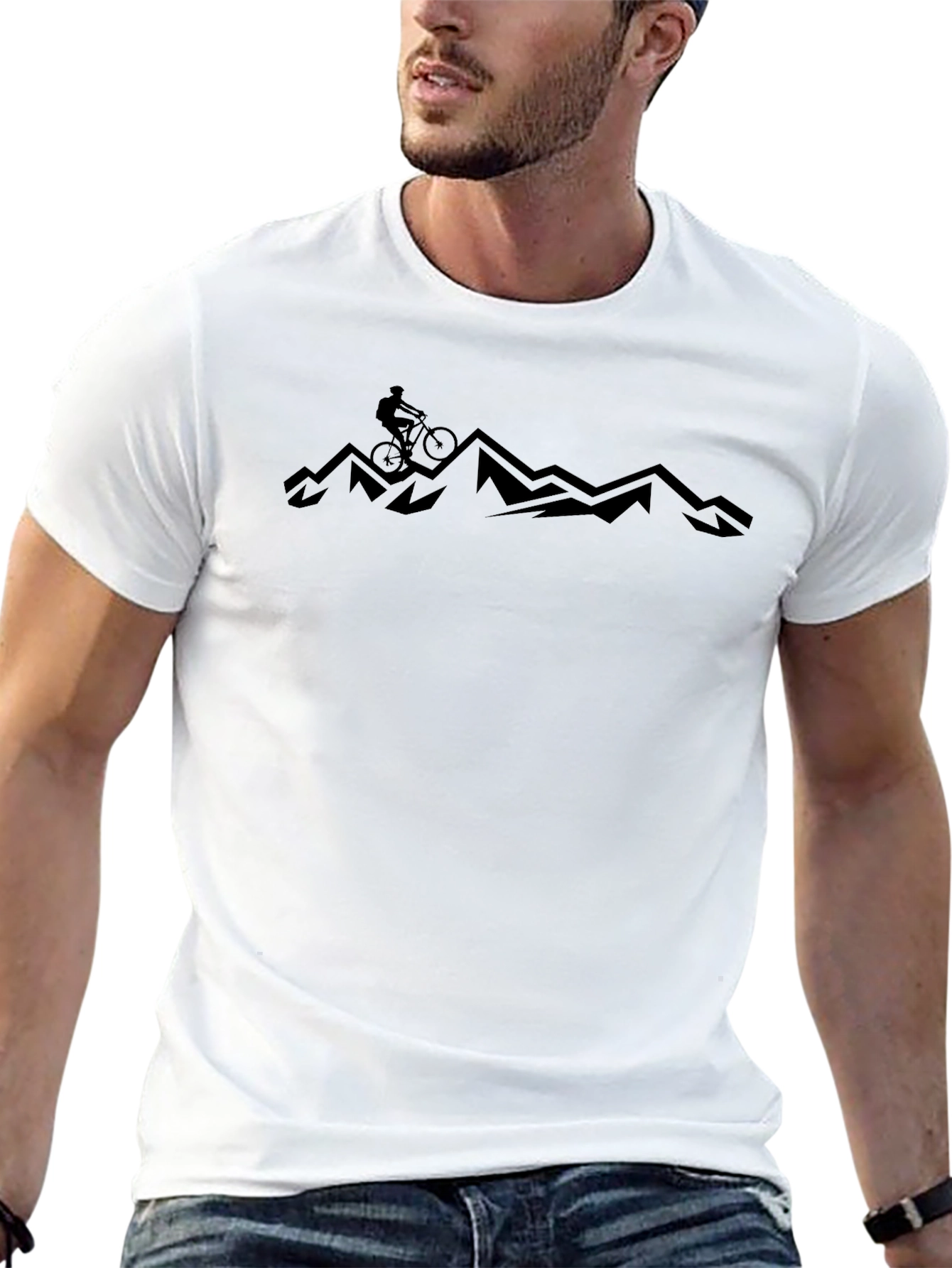 Mountain Biker Silhouette Graphic T-Shirt - Black