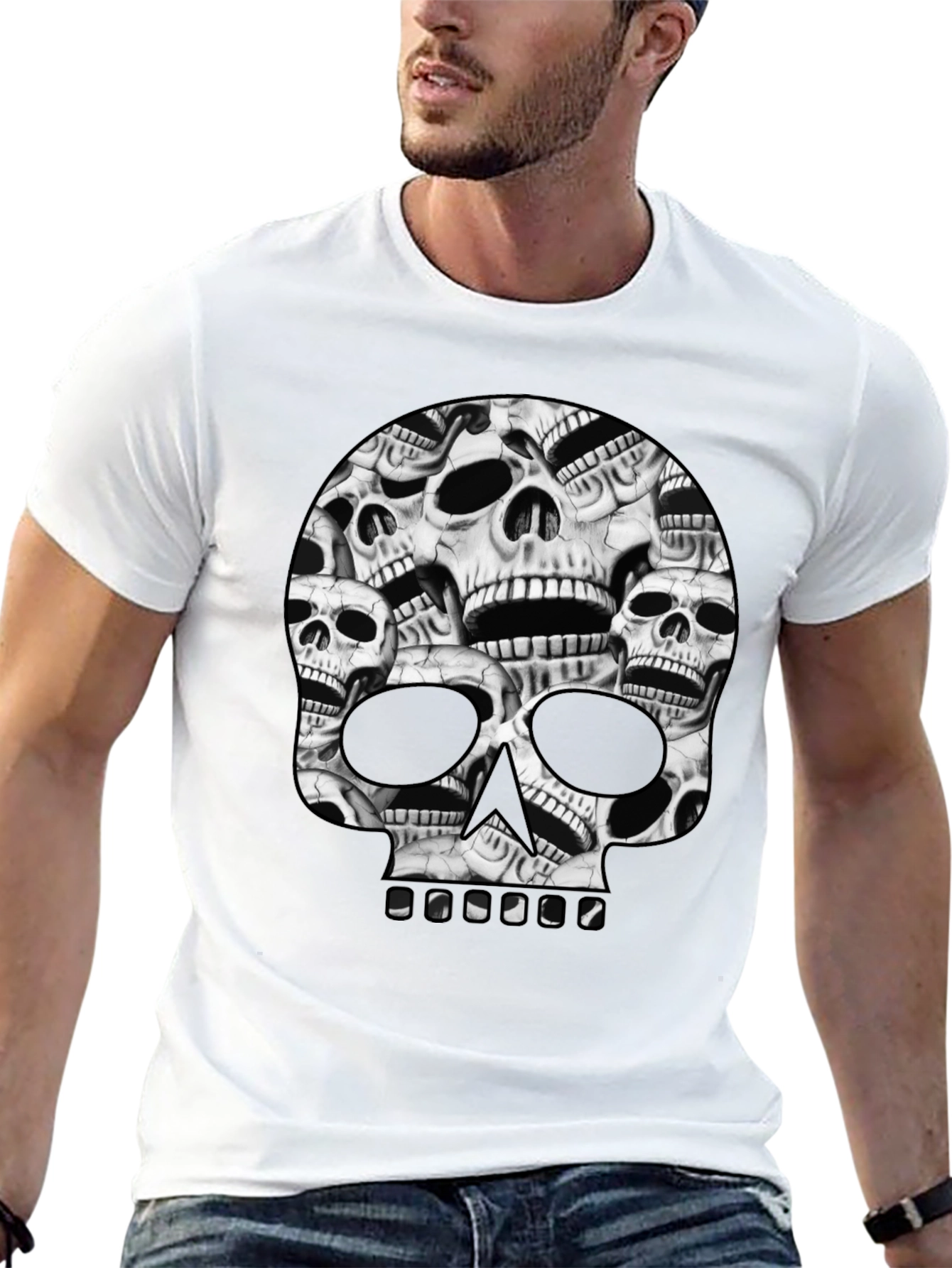 Skull Pile Graphic Tee - Black Cotton T-Shirt