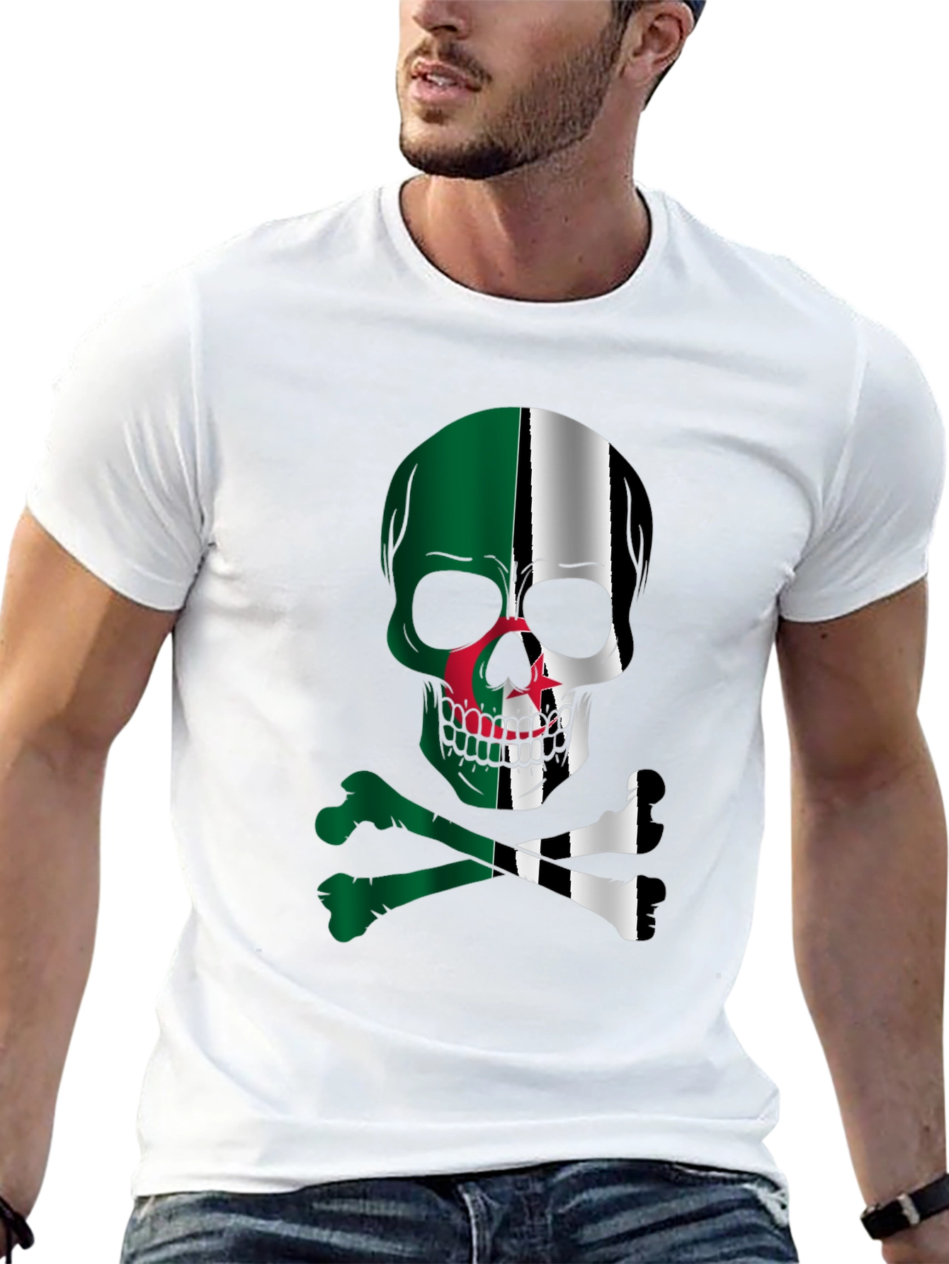 Algeria Flag Skull Graphic T-Shirt