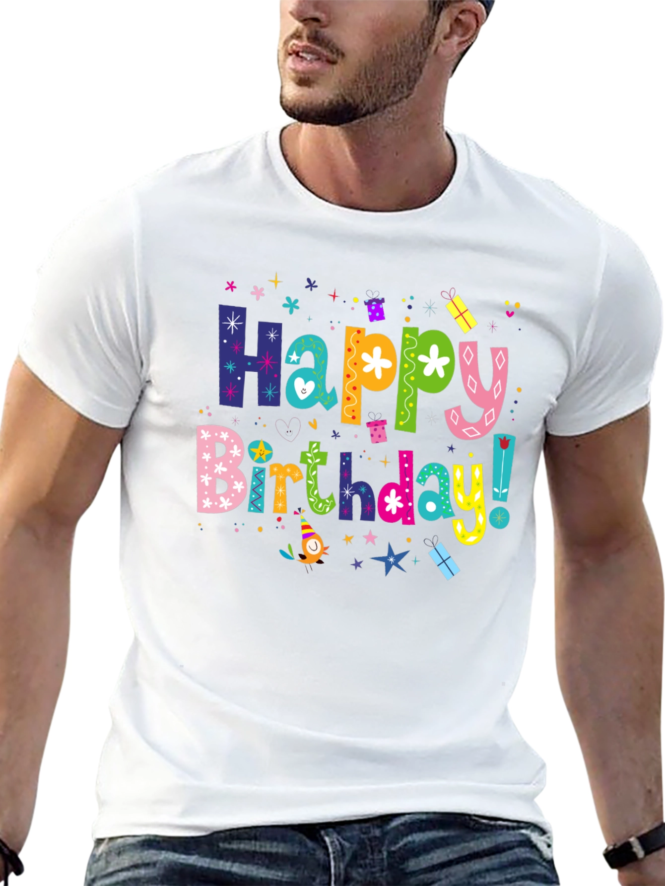 Happy Birthday Graphic Tee - Black Cotton