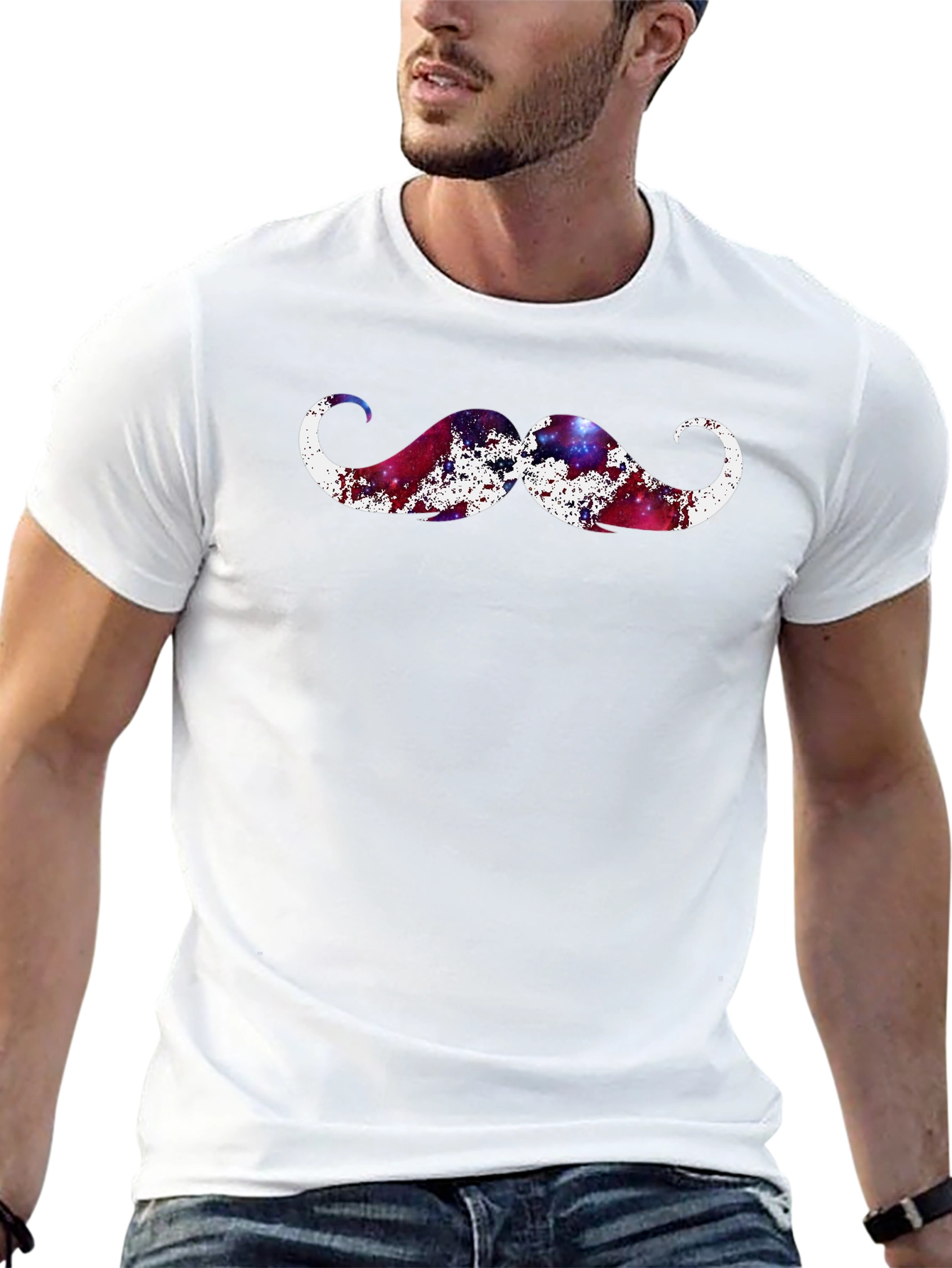 Cosmic Mustache Graphic Tee - Black Cotton T-Shirt