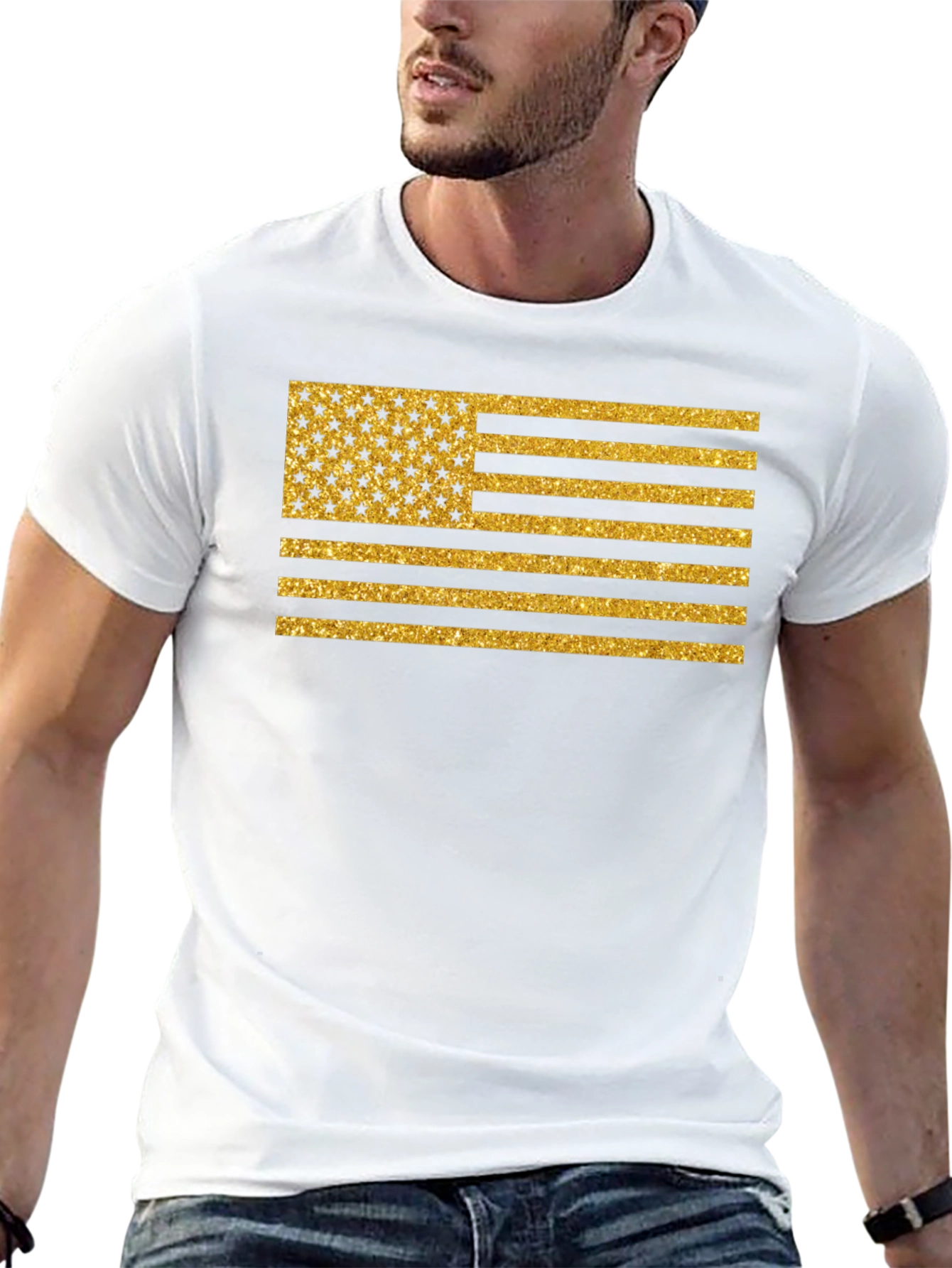 Gold Glitter American Flag Graphic Tee