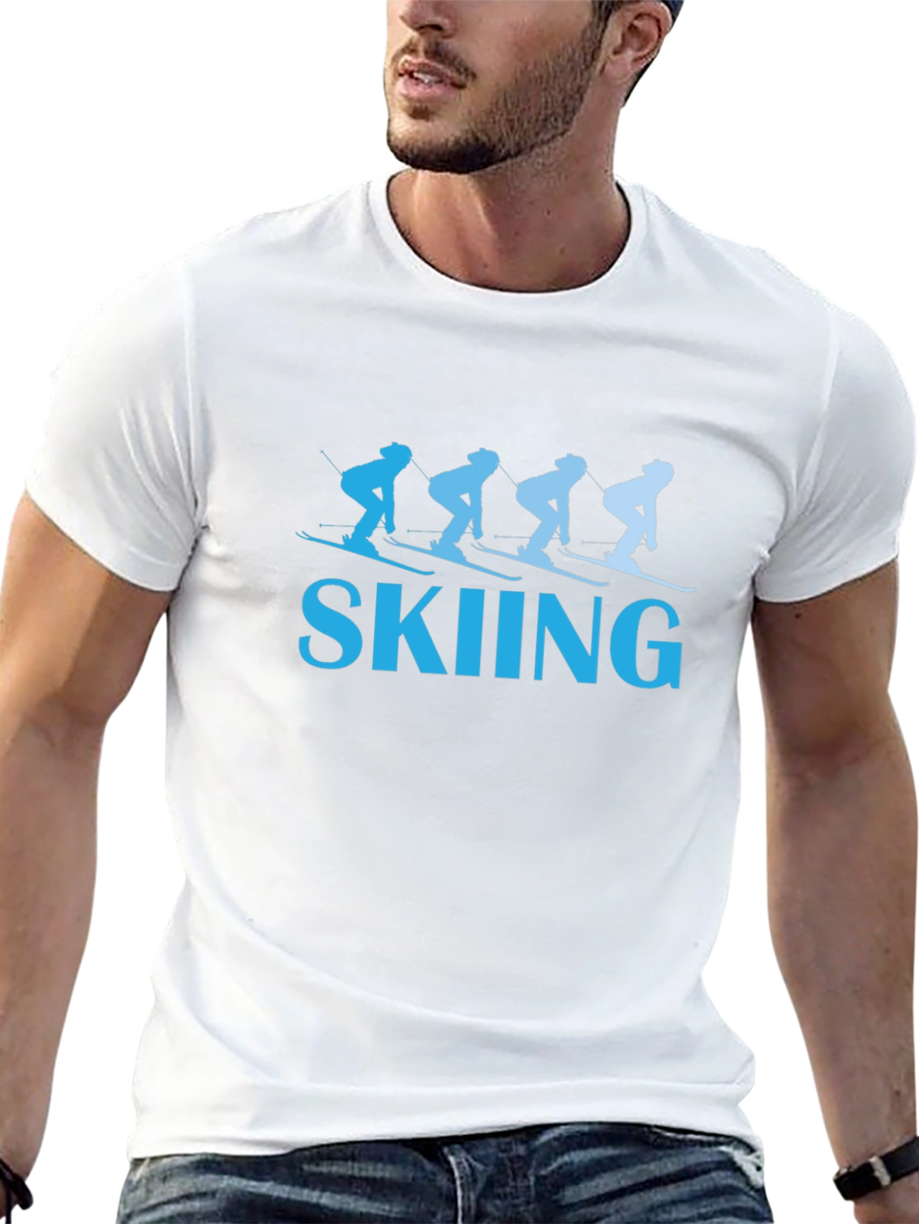 Skiing Graphic Tee - Black Cotton T-Shirt