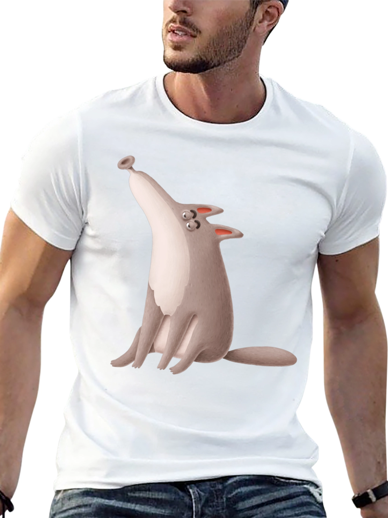 Cartoon Wolf Graphic Black T-Shirt