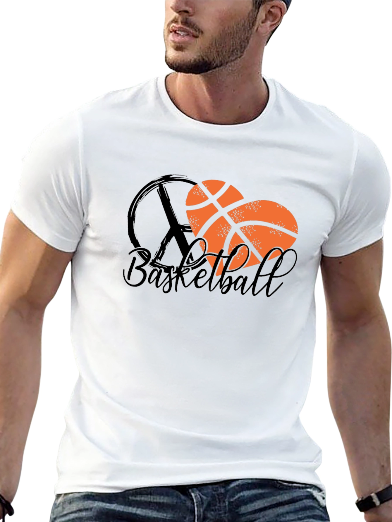 Basketball Heart Peace Sign Black T-Shirt