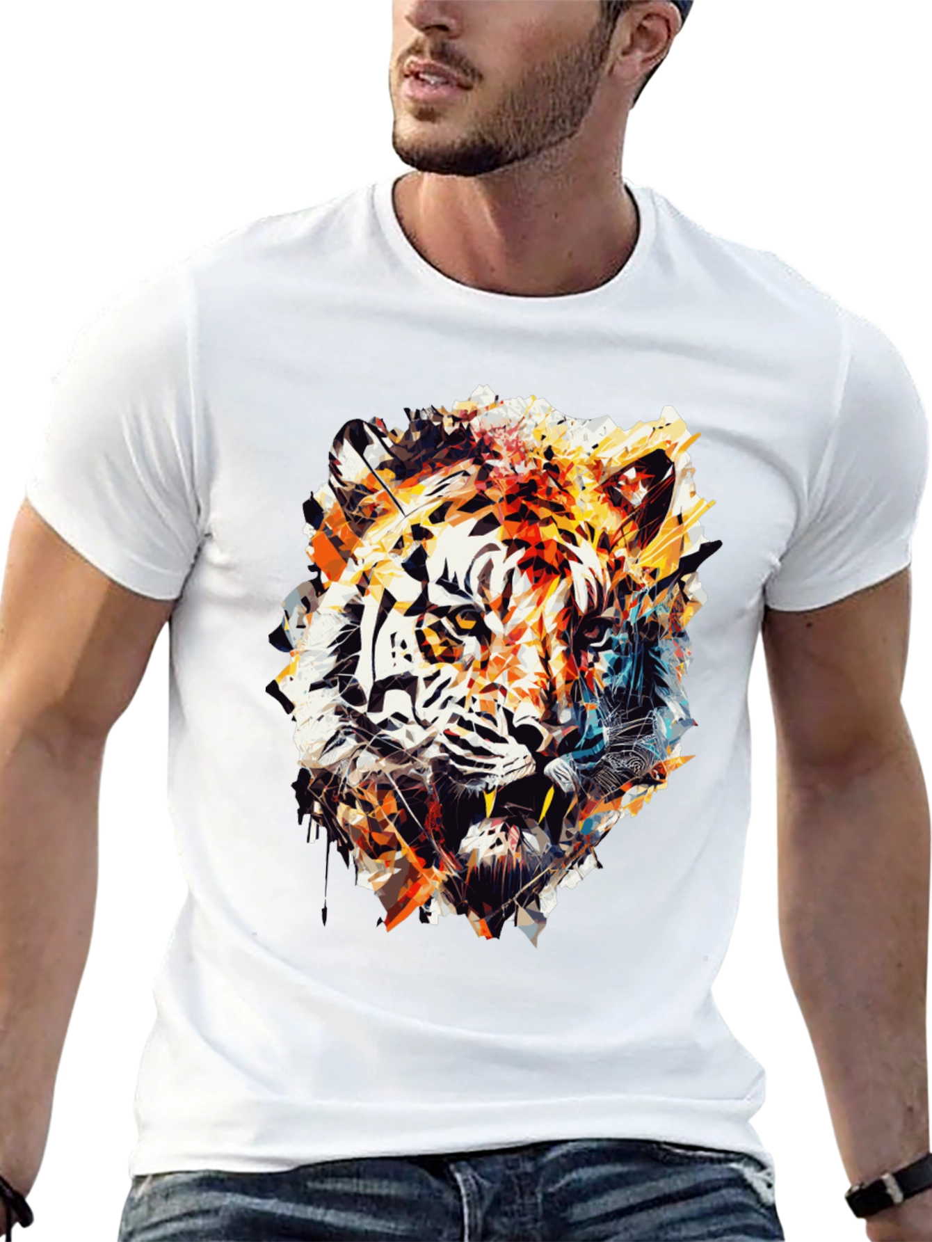 Abstract Tiger Graphic Black T-Shirt