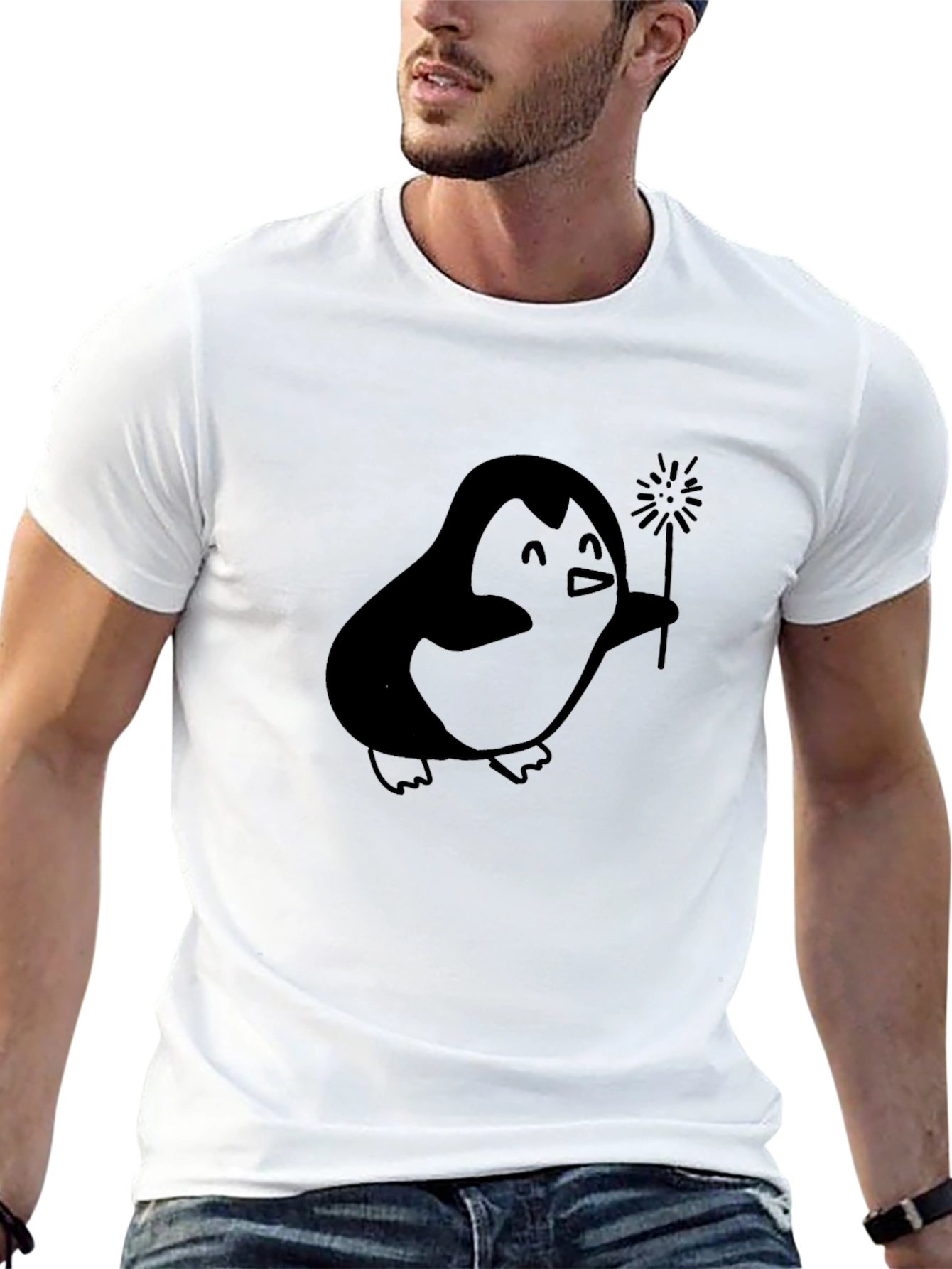 Penguin Sparkler Graphic Tee - Black Cotton T-Shirt