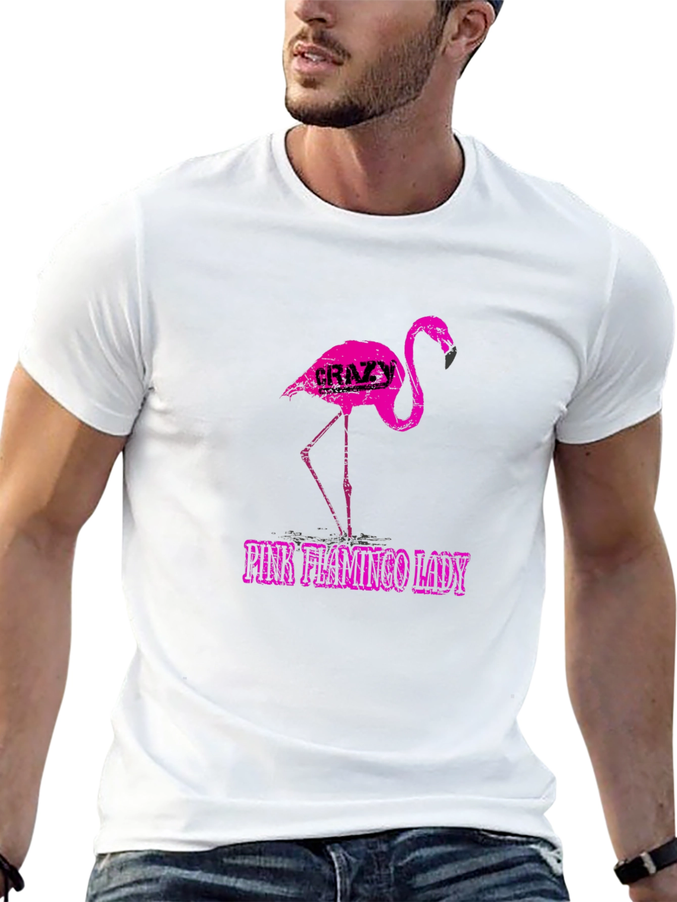 Crazy Pink Flamingo Lady Graphic Tee