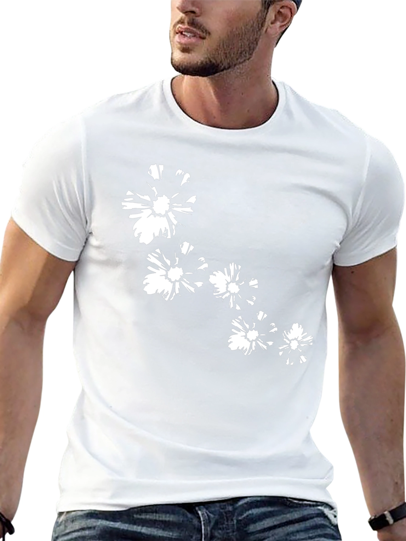 Black T-Shirt with Floral Design
