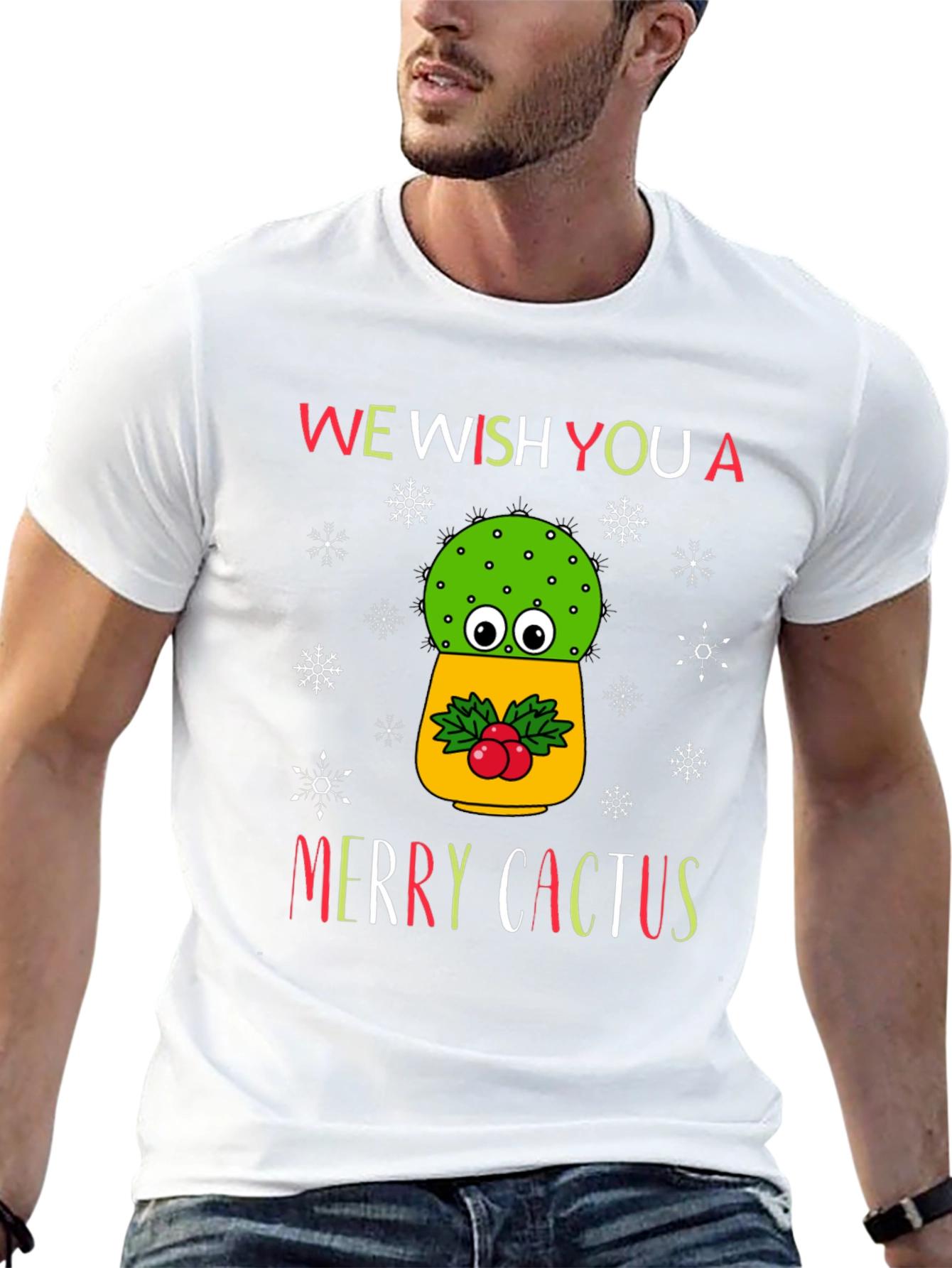 Merry Cactus Christmas Graphic T-Shirt