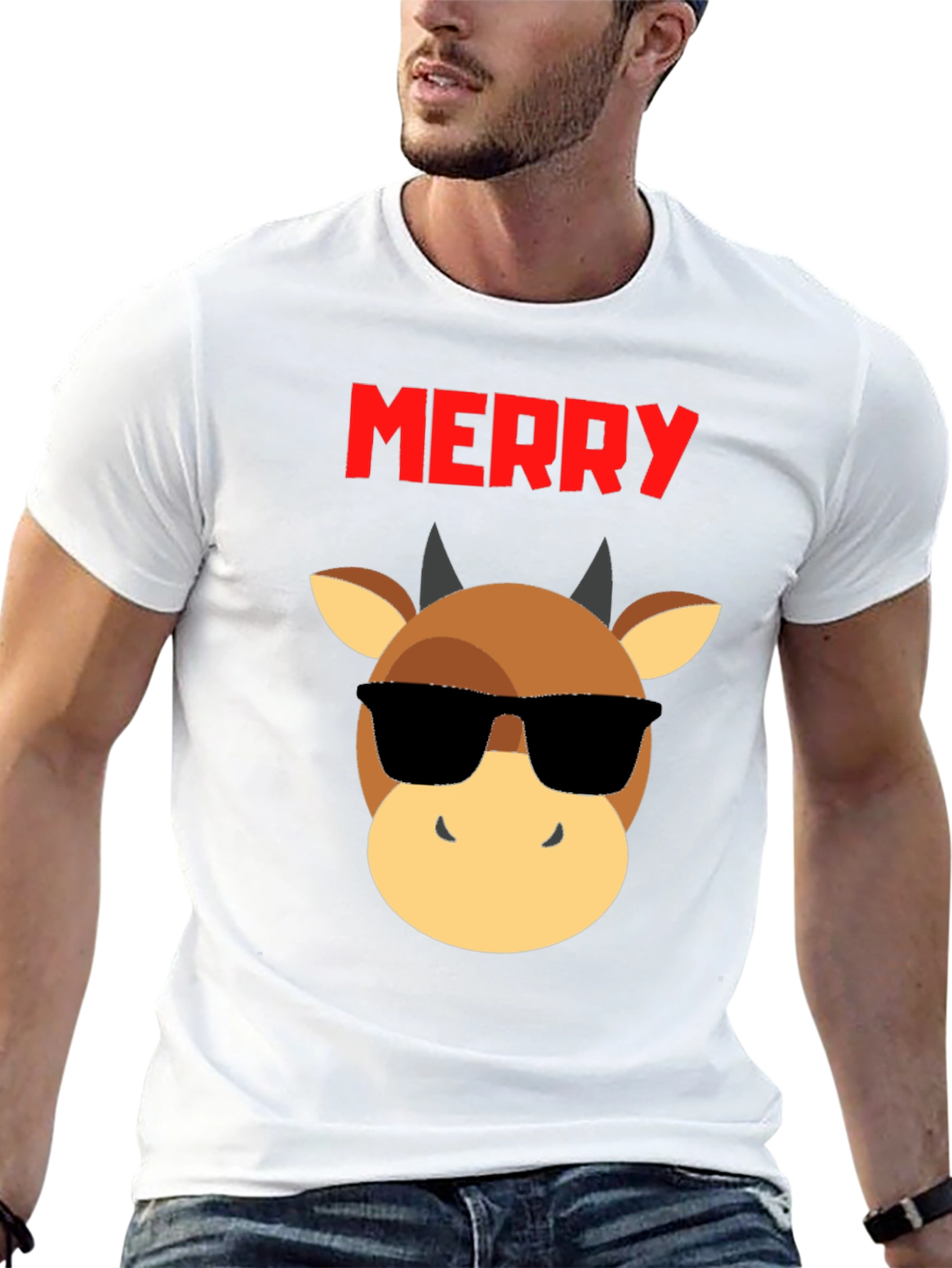 Merry Christmas Bull T-Shirt - Cool Holiday Tee