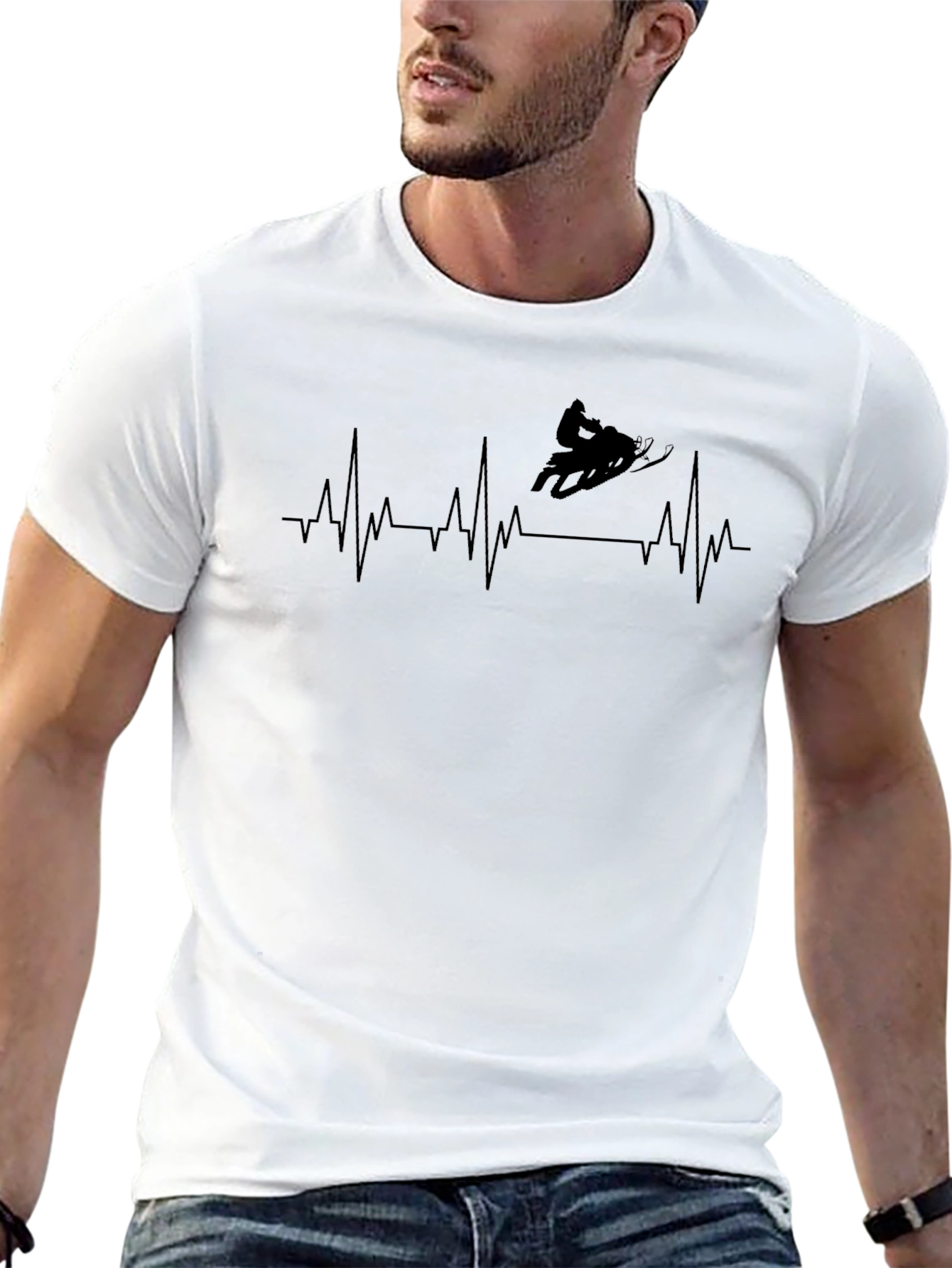 Snowmobile Heartbeat T-Shirt - Black