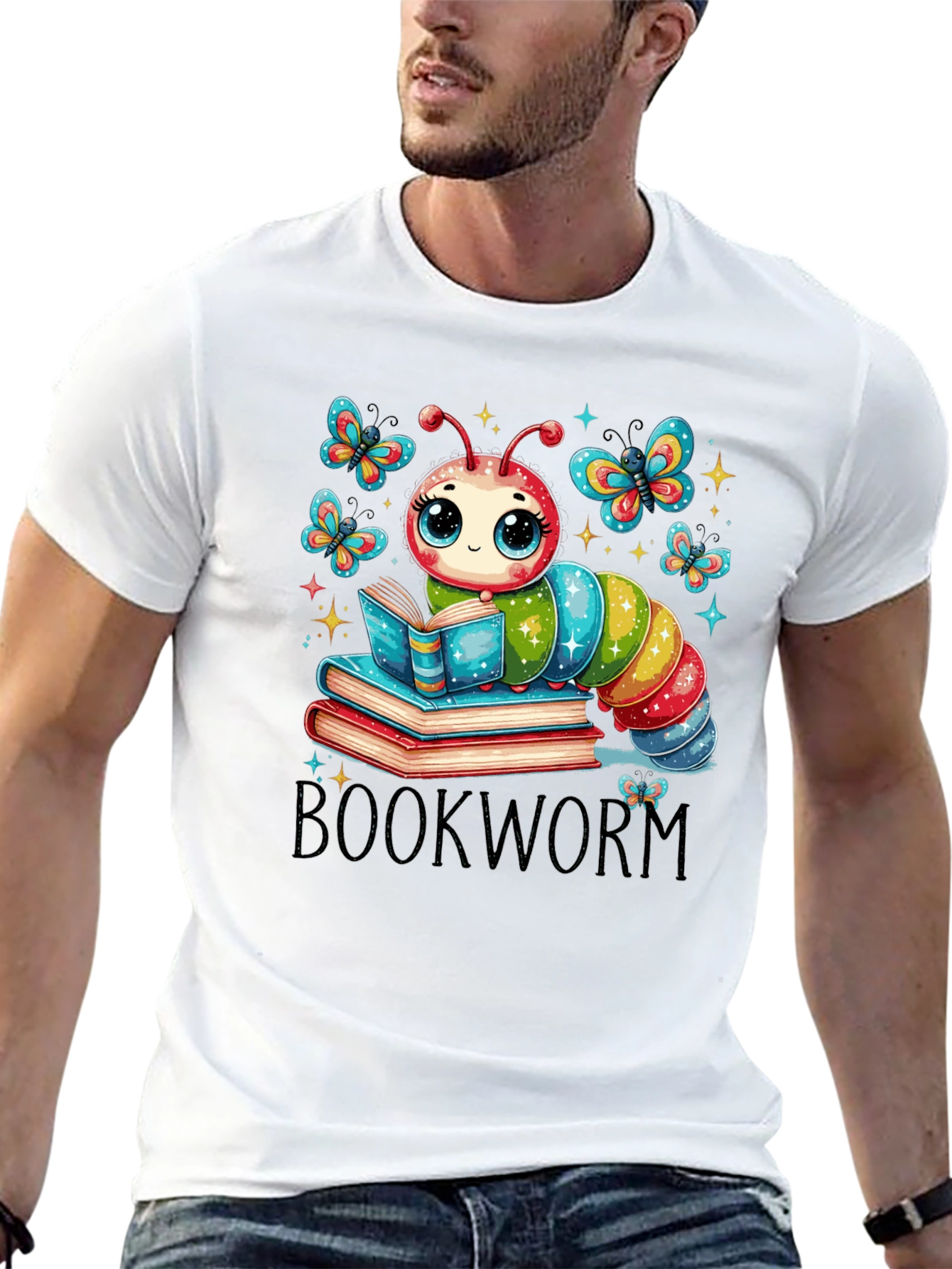 Bookworm T-Shirt: Cute Caterpillar Reading on Books