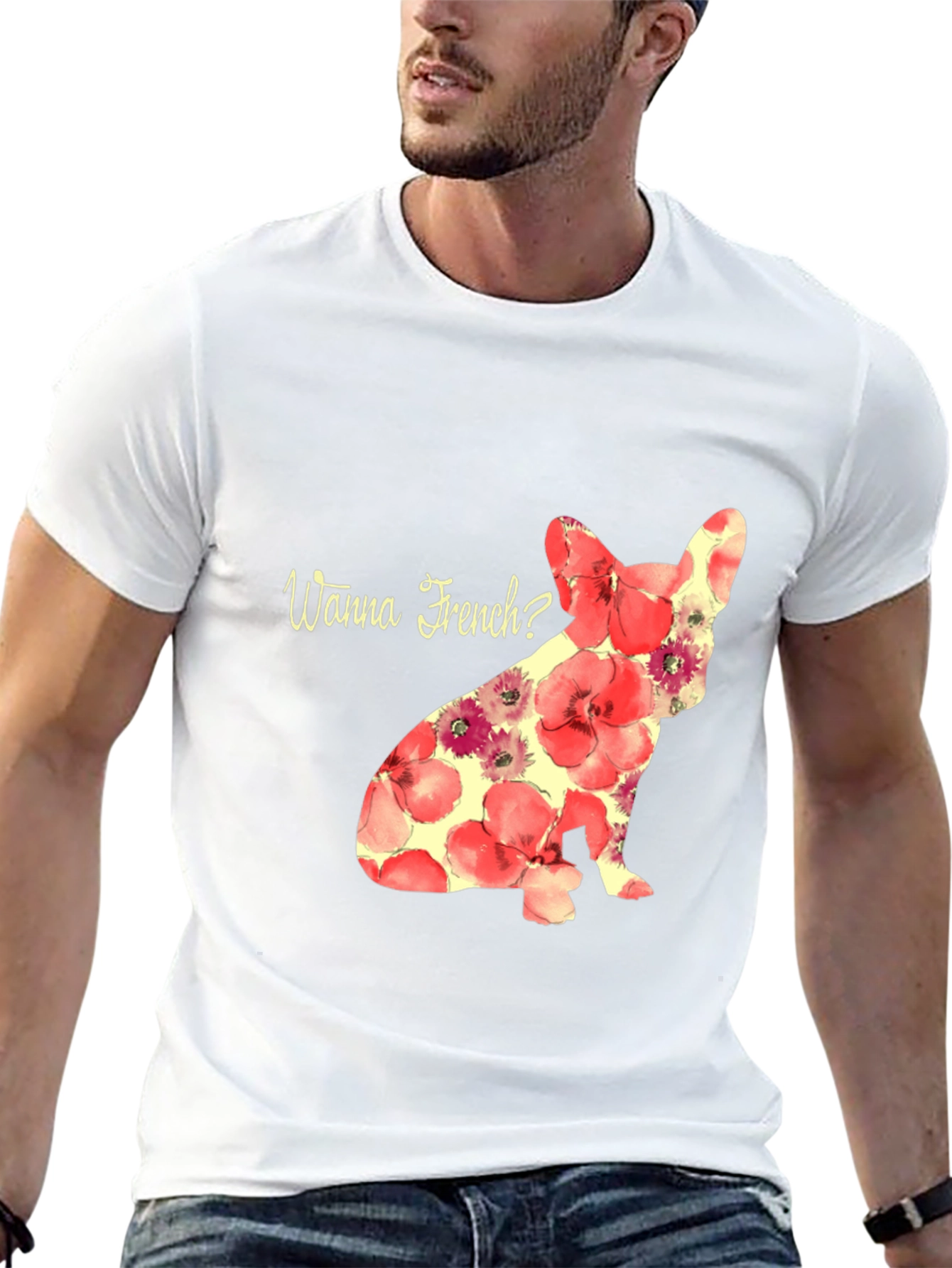 Floral French Bulldog Wanna French T-Shirt