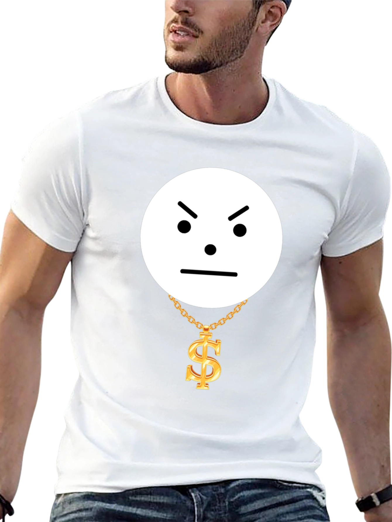 Grumpy Emoji with Dollar Chain Graphic Tee