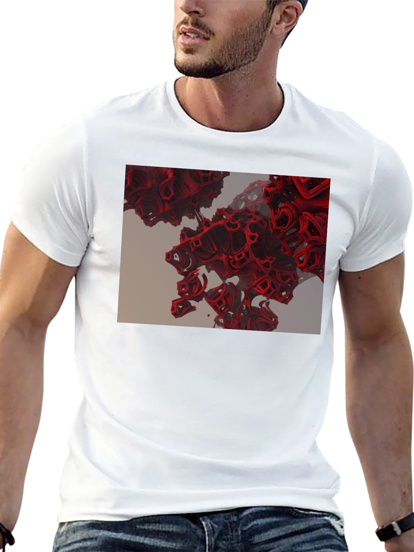 Abstract Red Cube Design Black T-Shirt