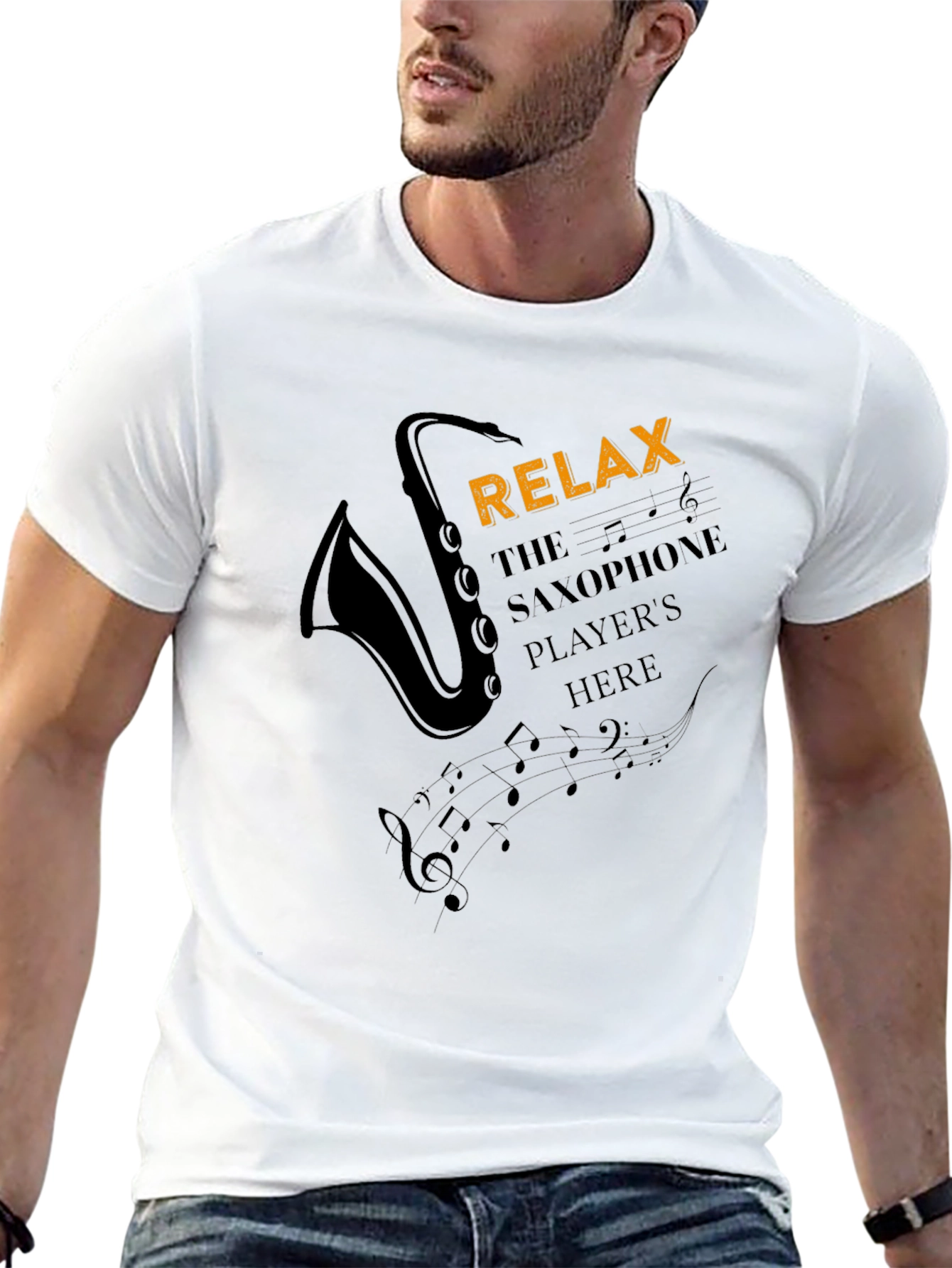 Relax Saxophone Player Mens Black Graphic T-Shirt