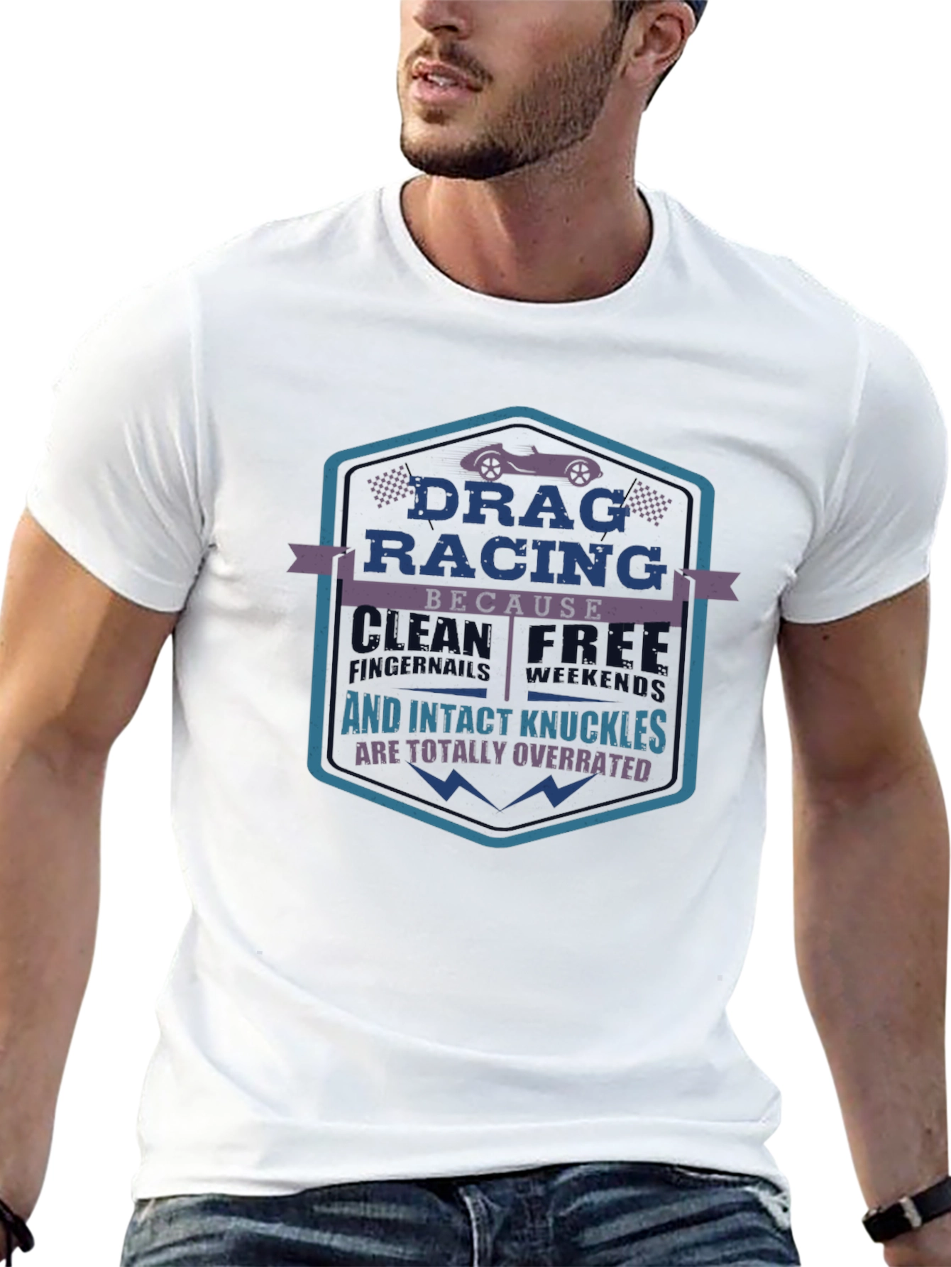 Drag Racing T-Shirt: Wrecked Cars & Intact Knuckles