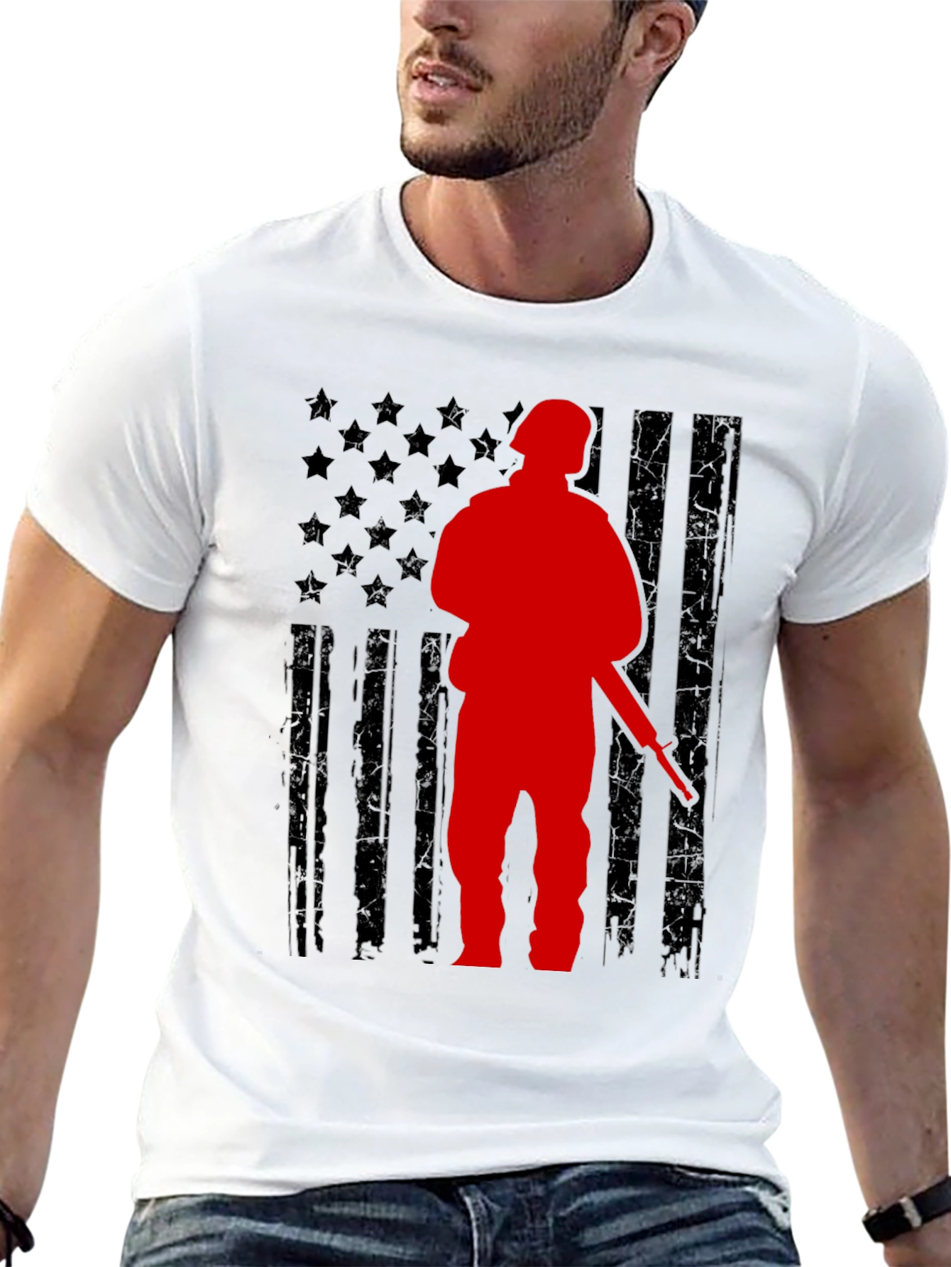 American Flag Soldier Graphic T-Shirt