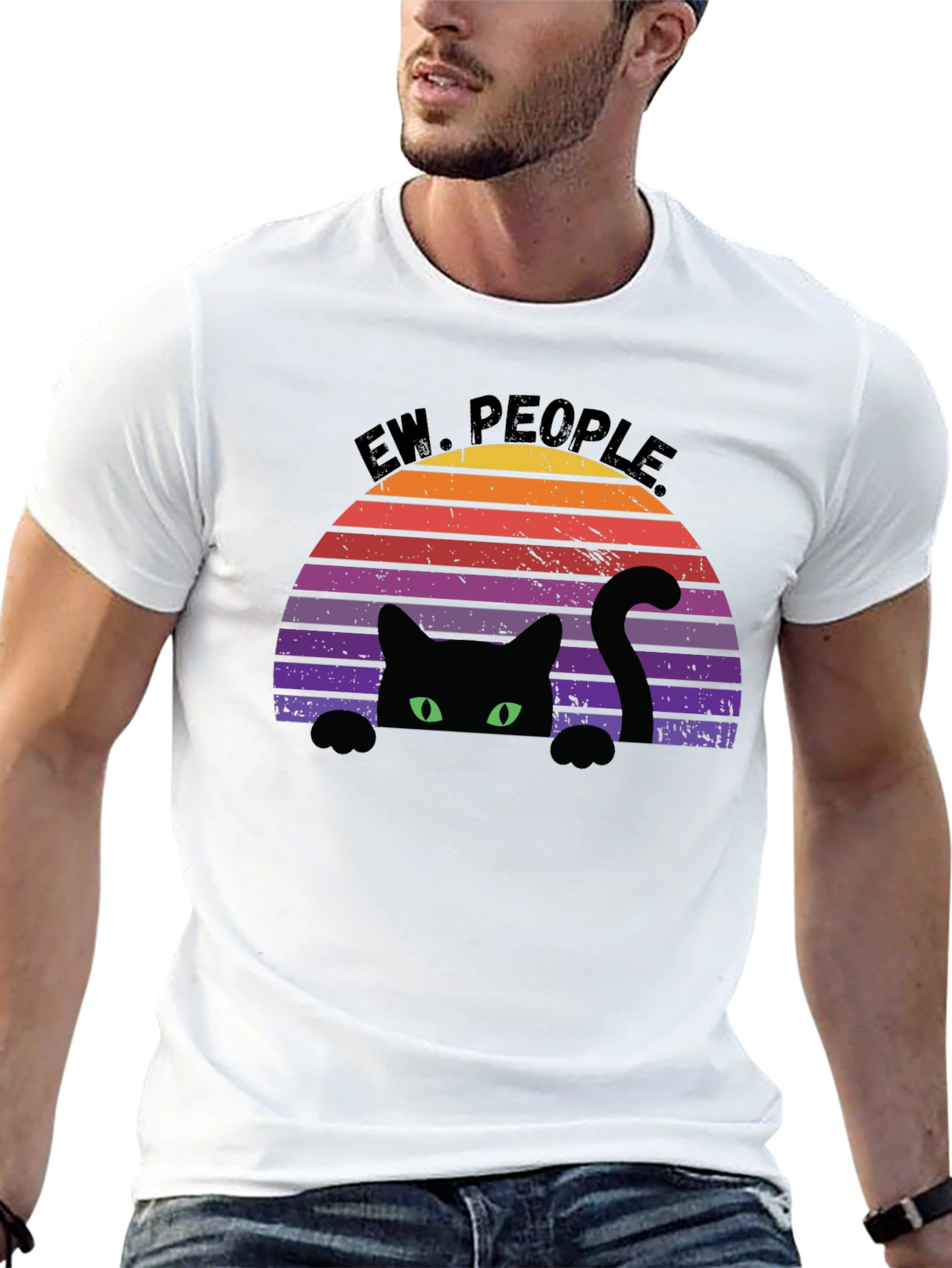 Ew People Black Cat Retro Graphic Tee