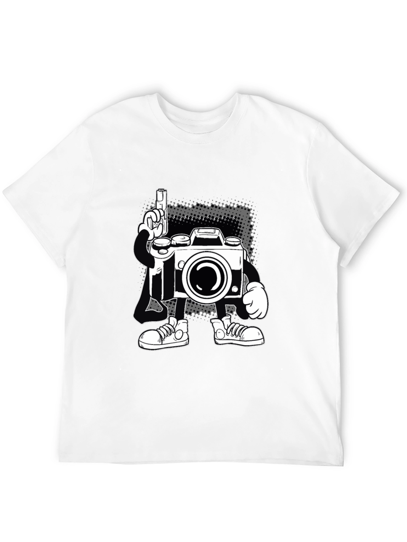 Cartoon Camera Graphic Tee - Black Cotton