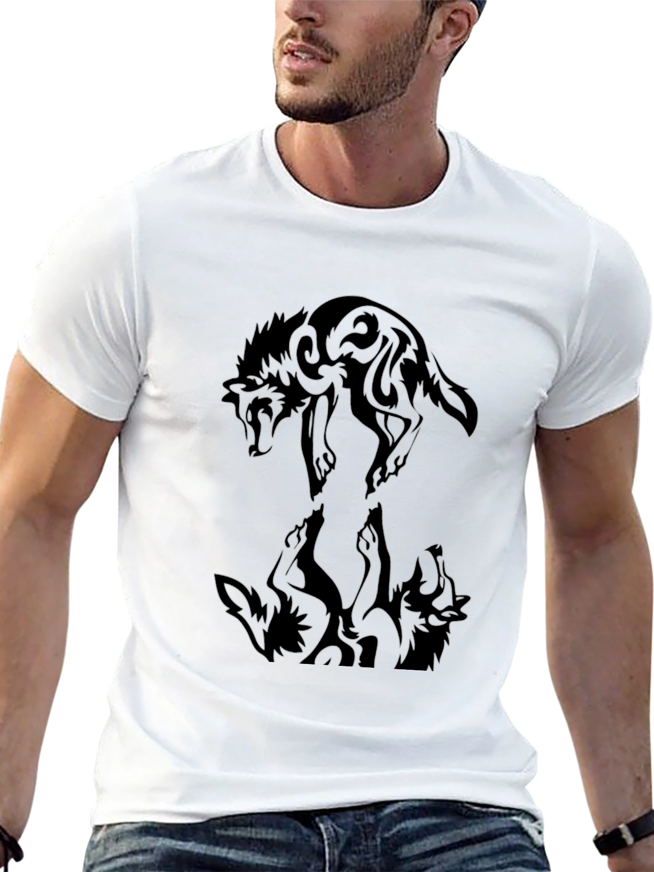 Tribal Wolf Graphic Black Tee