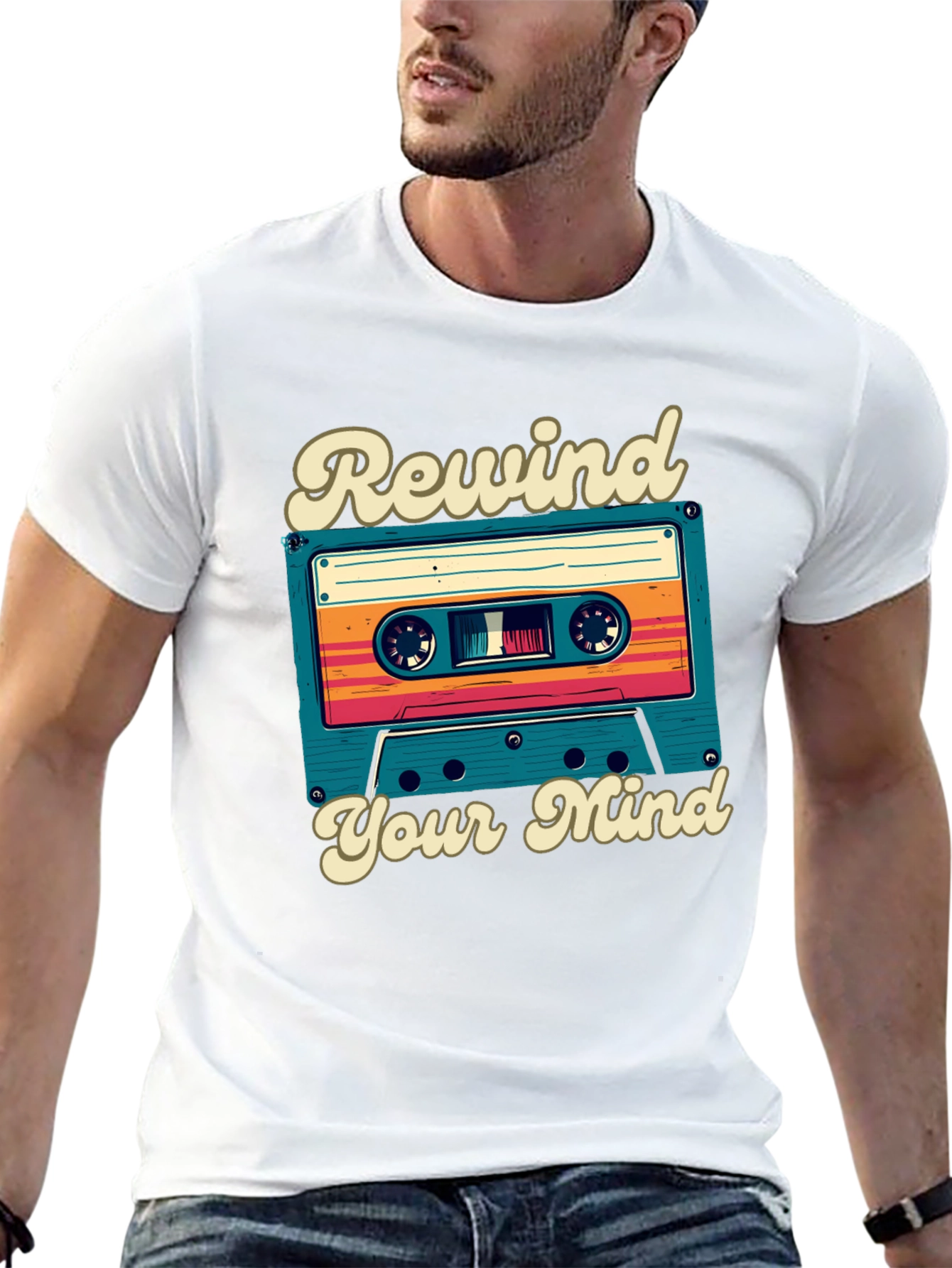 Retro Cassette Tape Rewind Your Mind Graphic Tee