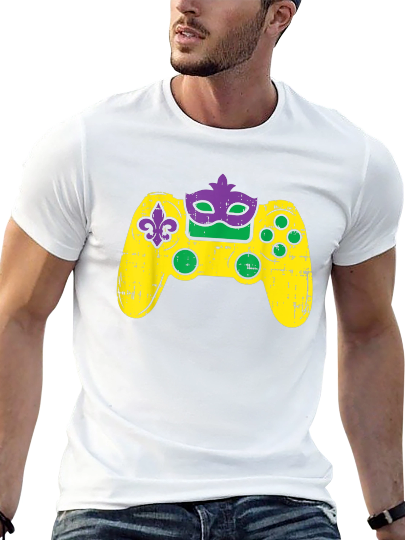 Gamer Mardi Gras Controller Graphic T-Shirt