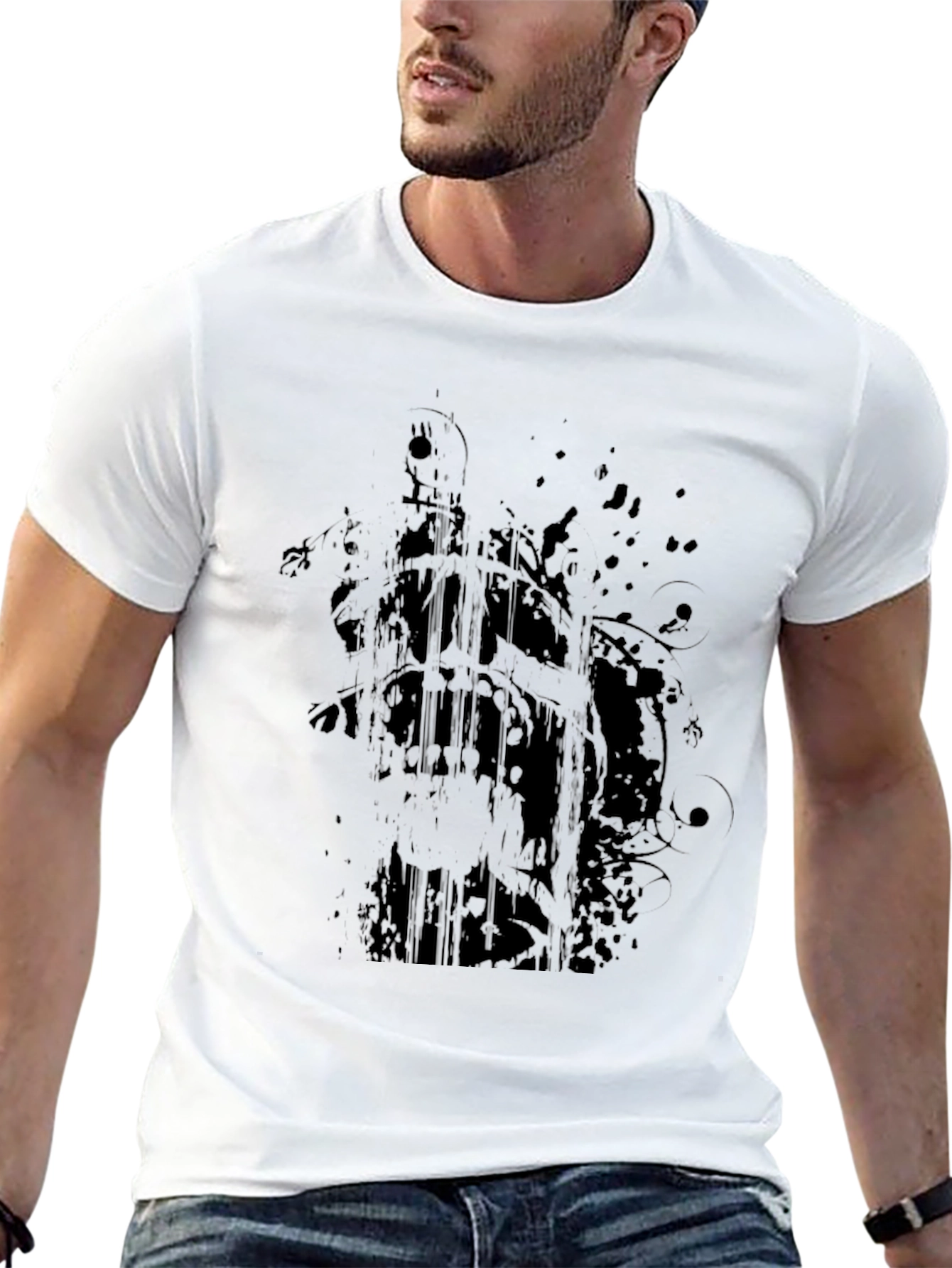Mens Black Graphic Print Crew Neck T-Shirt