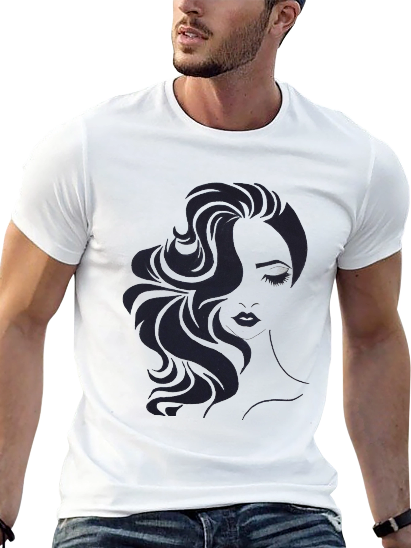 Womans Portrait Graphic Black T-Shirt