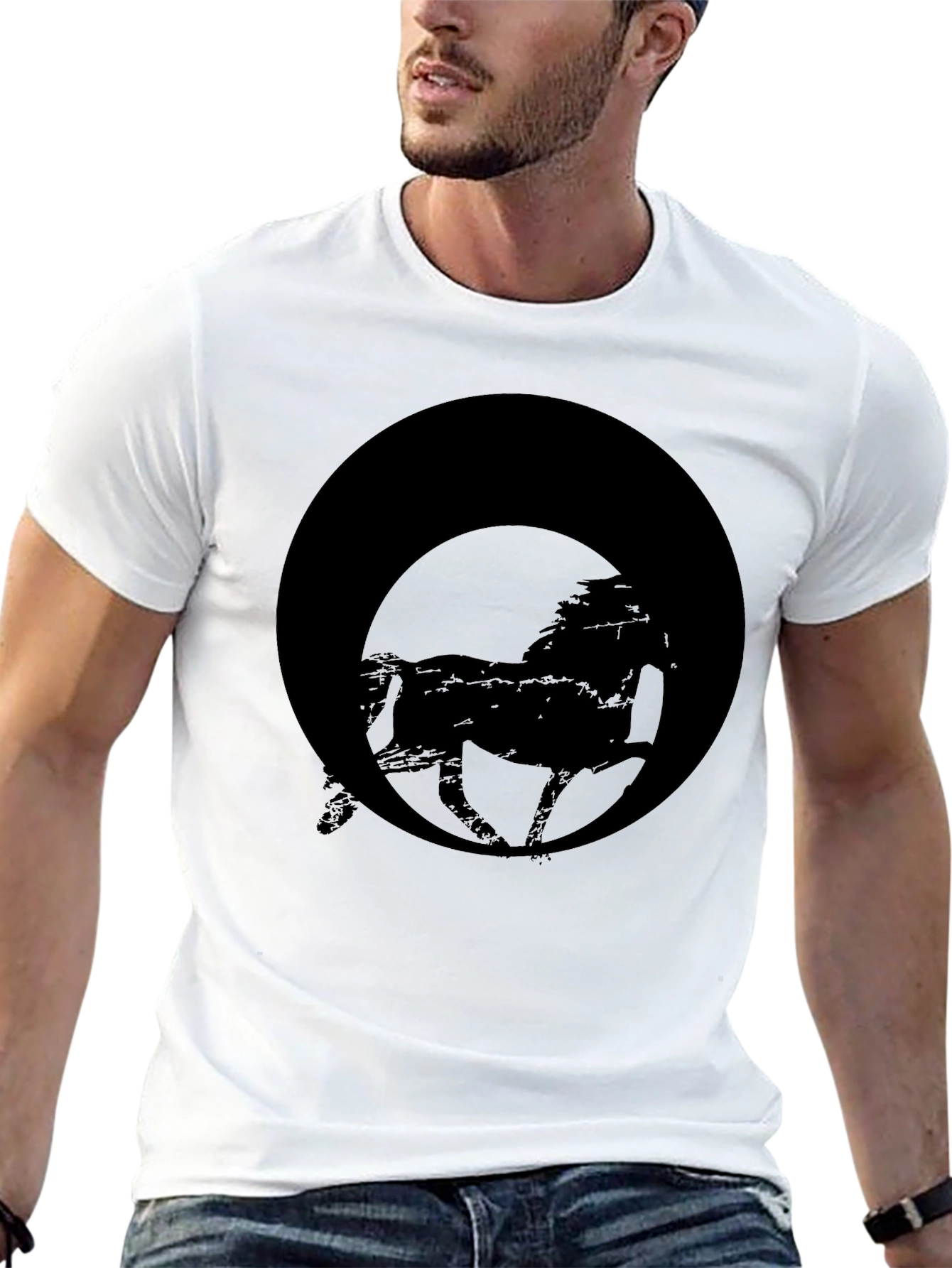 Mens Black Graphic Tee - Horse Silhouette