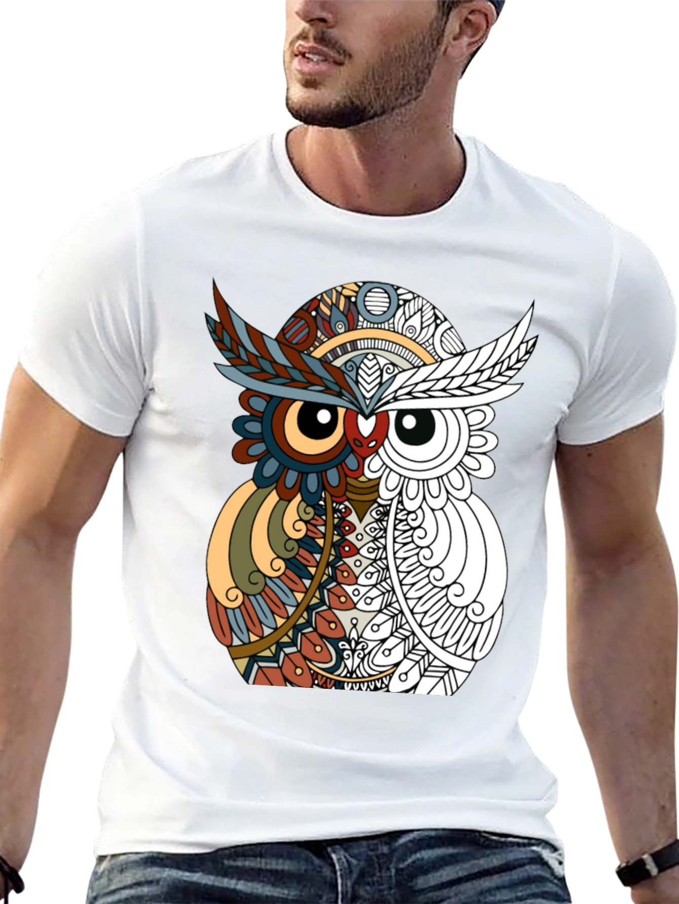 Abstract Owl Graphic Tee - Mens Black T-Shirt