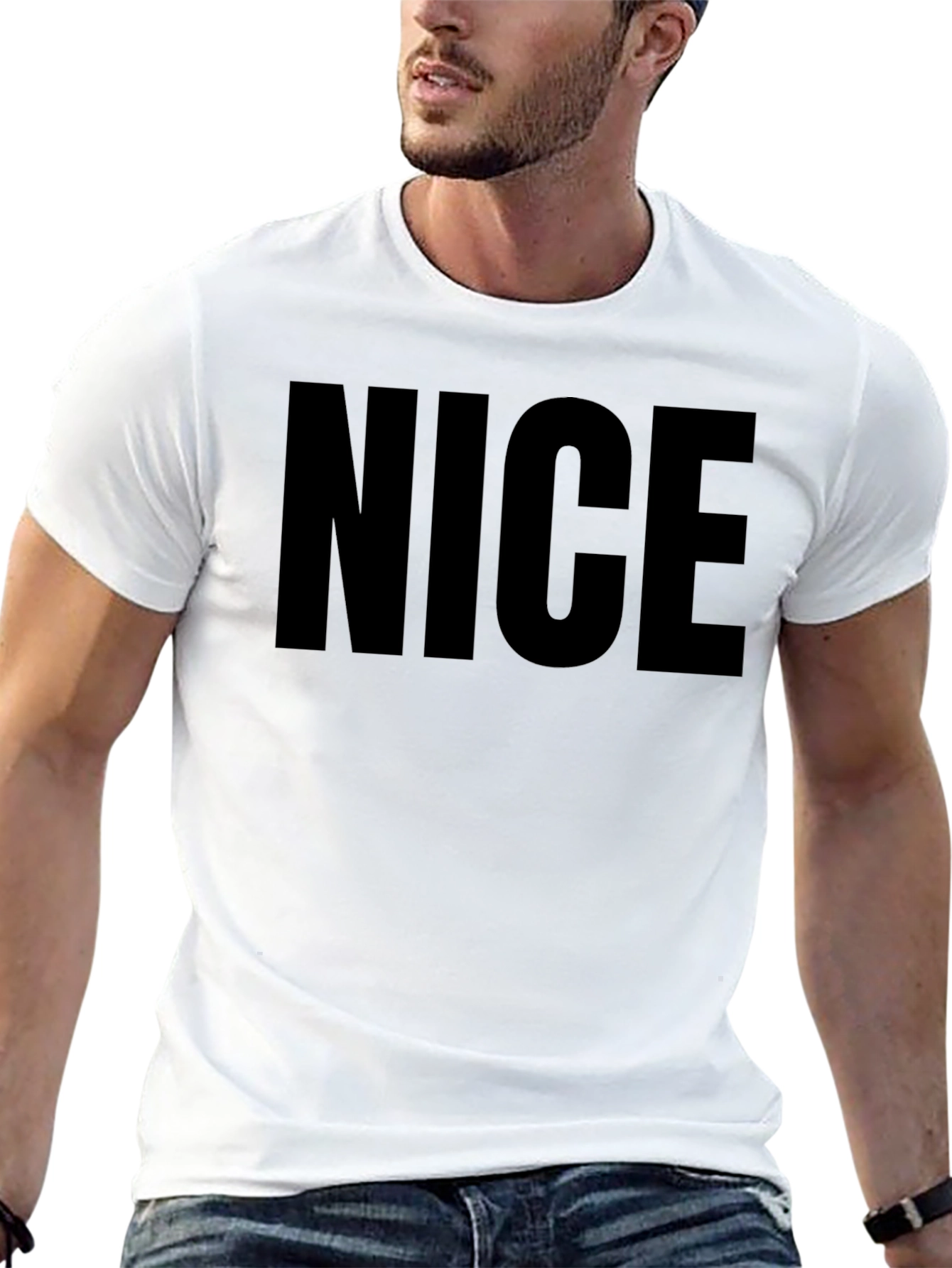 Mens NICE Graphic Print Black T-Shirt