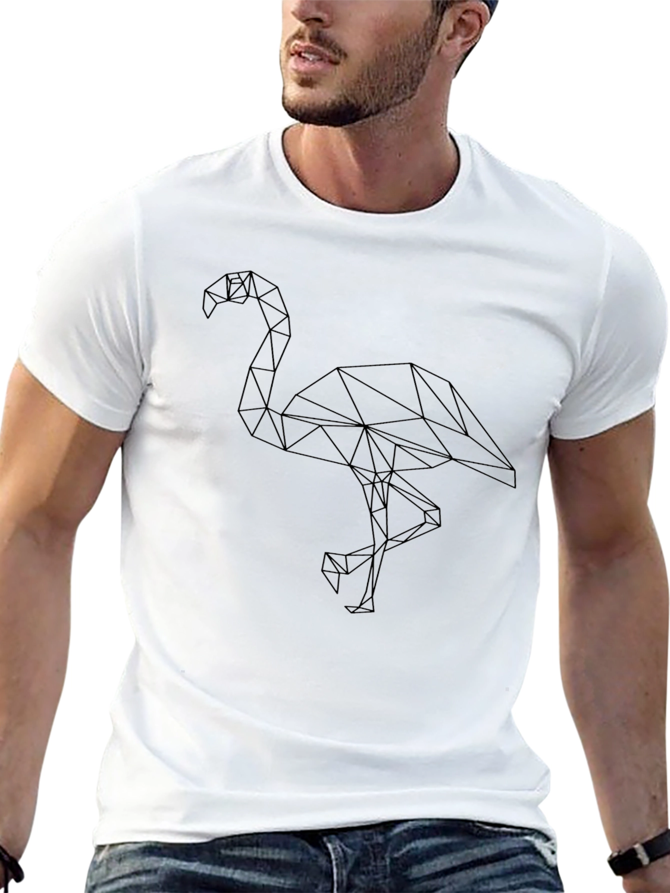 Geometric Flamingo Black T-Shirt - Stylish and Modern