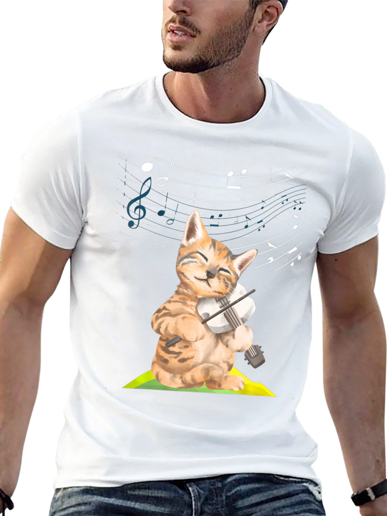 Cat Violinist Graphic Tee - Musical Kitty T-Shirt