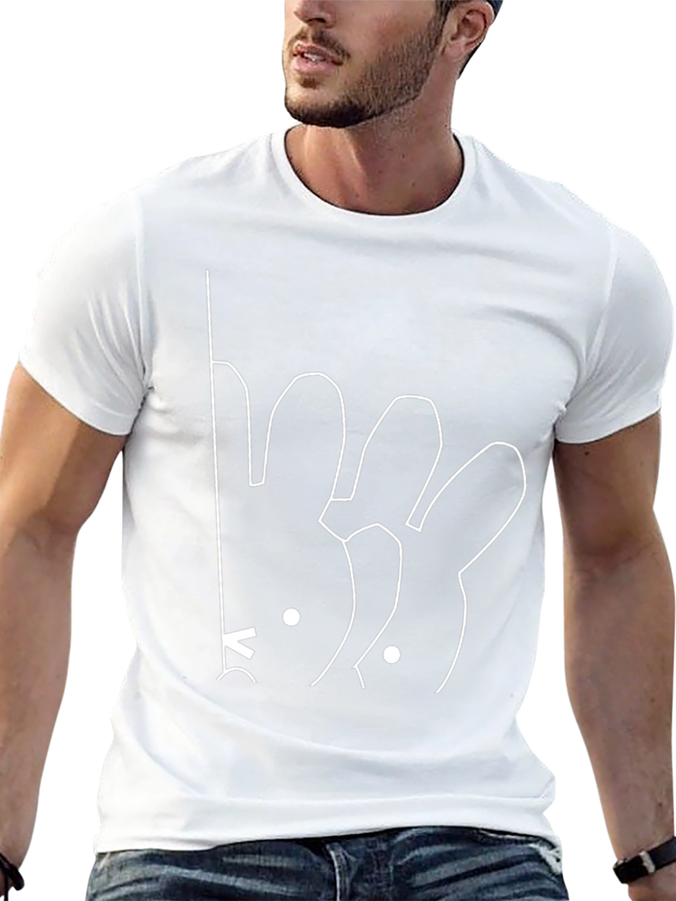 Minimalist Bunny Line Art Black T-Shirt