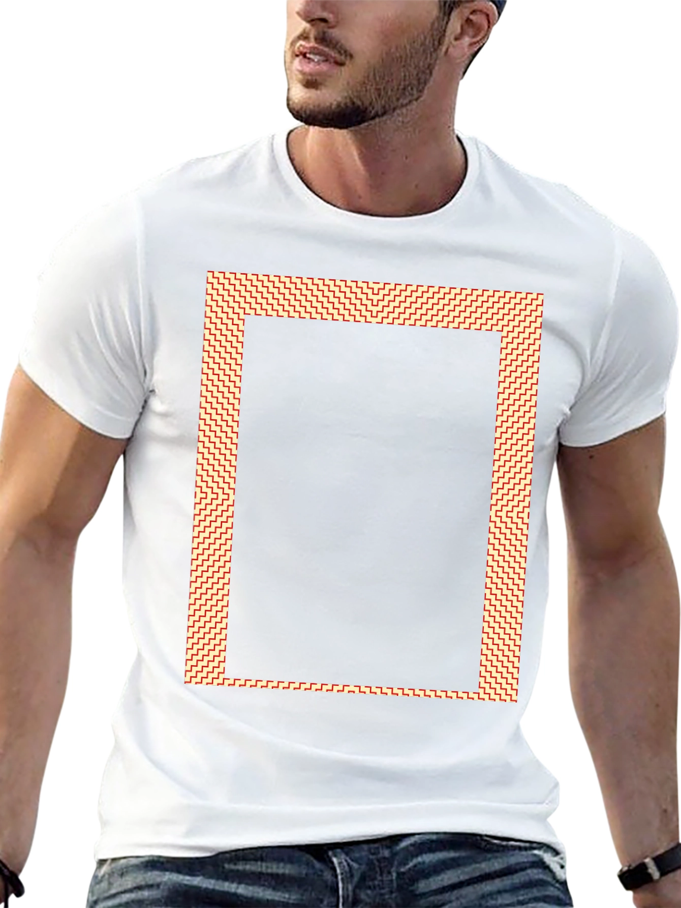 Modern Graphic Tee - Black with Patterned Border