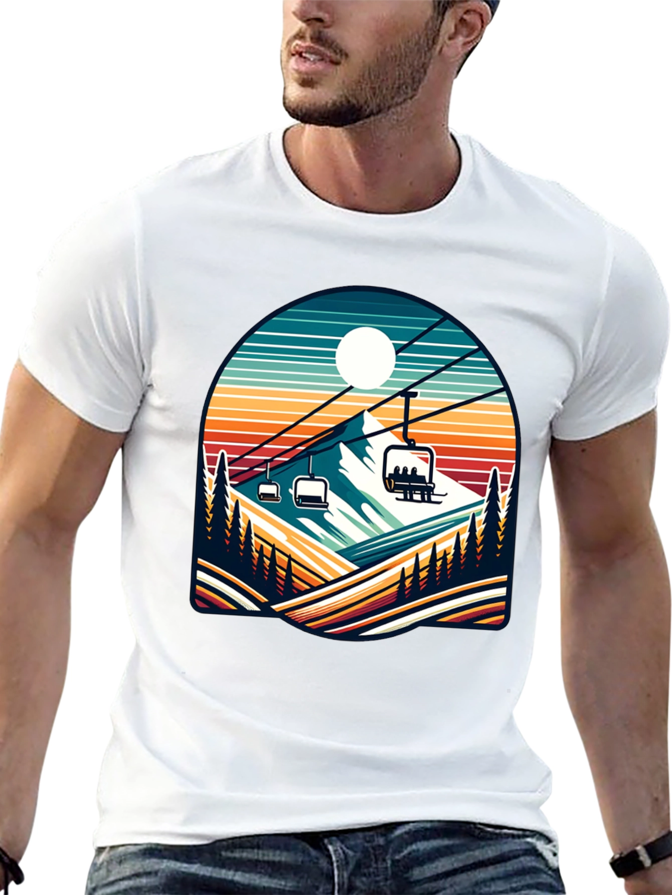 Retro Ski Lift T-Shirt | Mountain Scene Tee