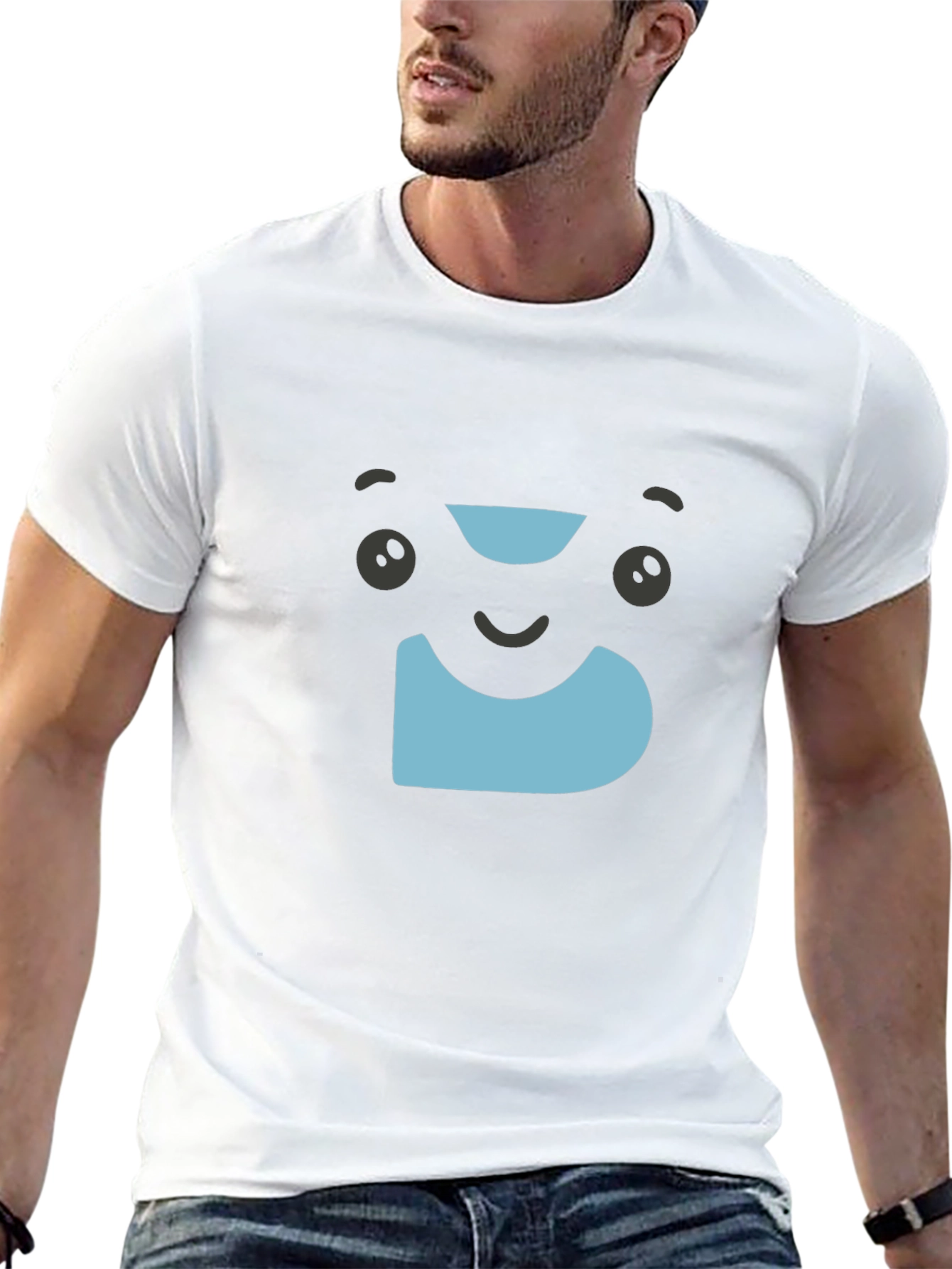 Cute Cartoon Face Graphic T-Shirt - Black